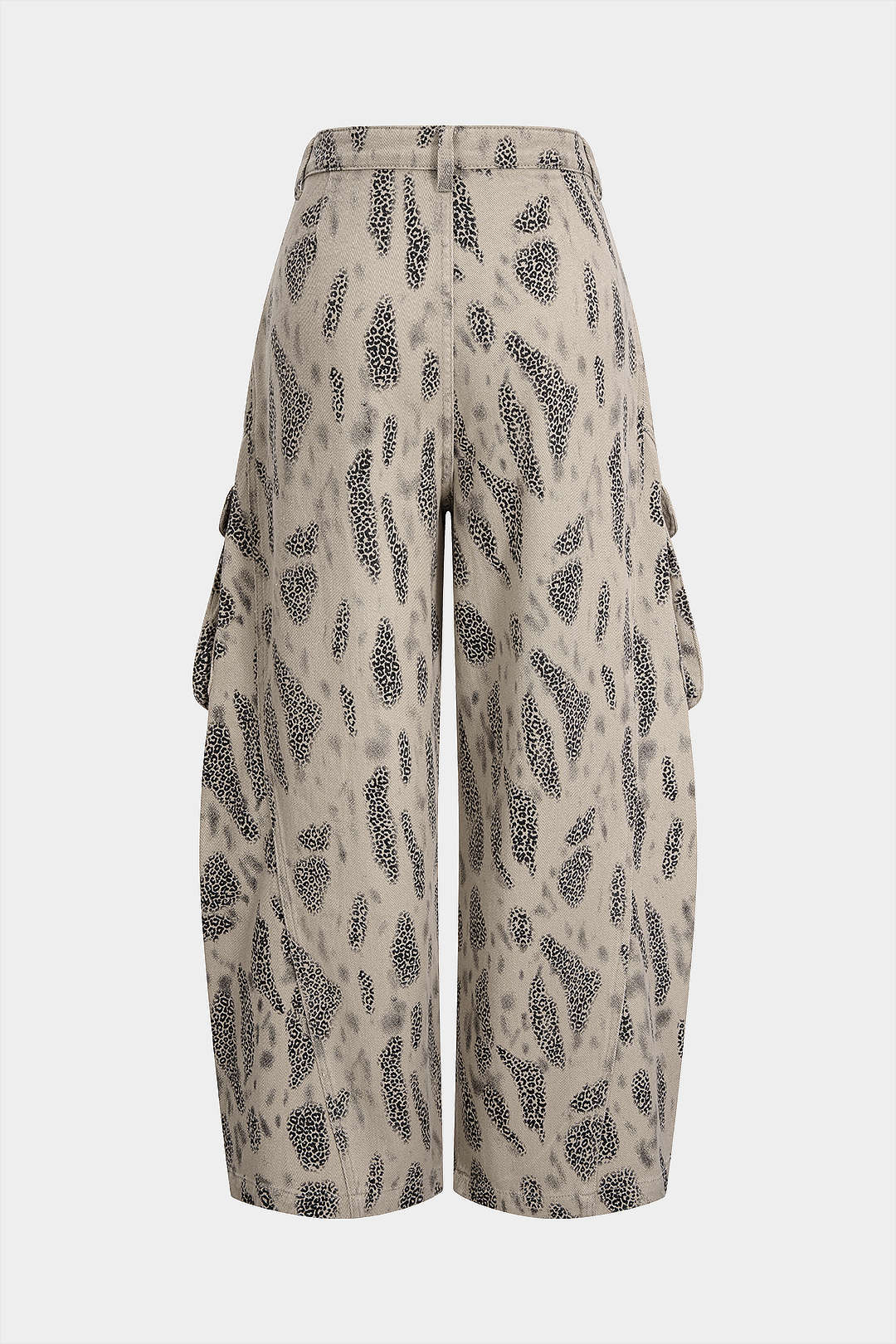 Denim Leopard Print Pleated Zipper Wide Leg Jeans - Weenar