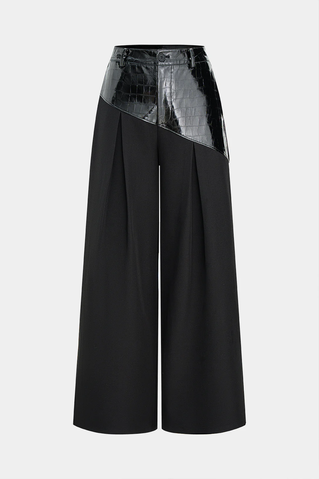 Faux Leather Patchwork Asymmetrical Straight Leg Pants - Weenar
