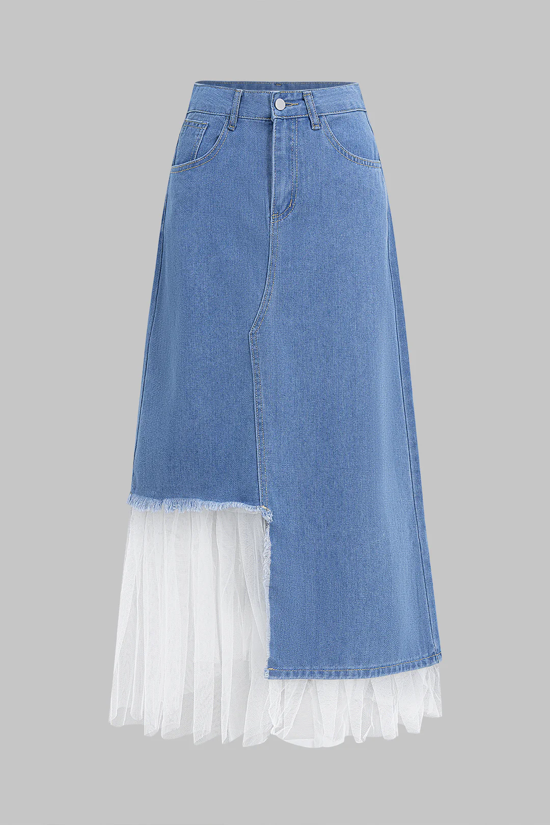 Denim Asymmetrical Patchwork High Waist Skirt - Weenar