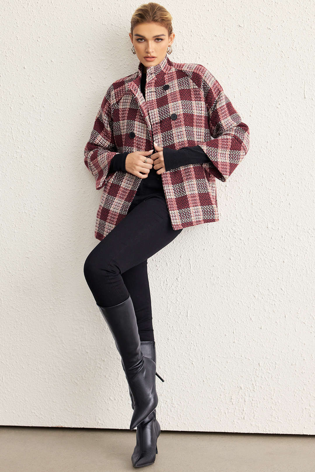 Plaid Print Woolen Button Coat - Weenar