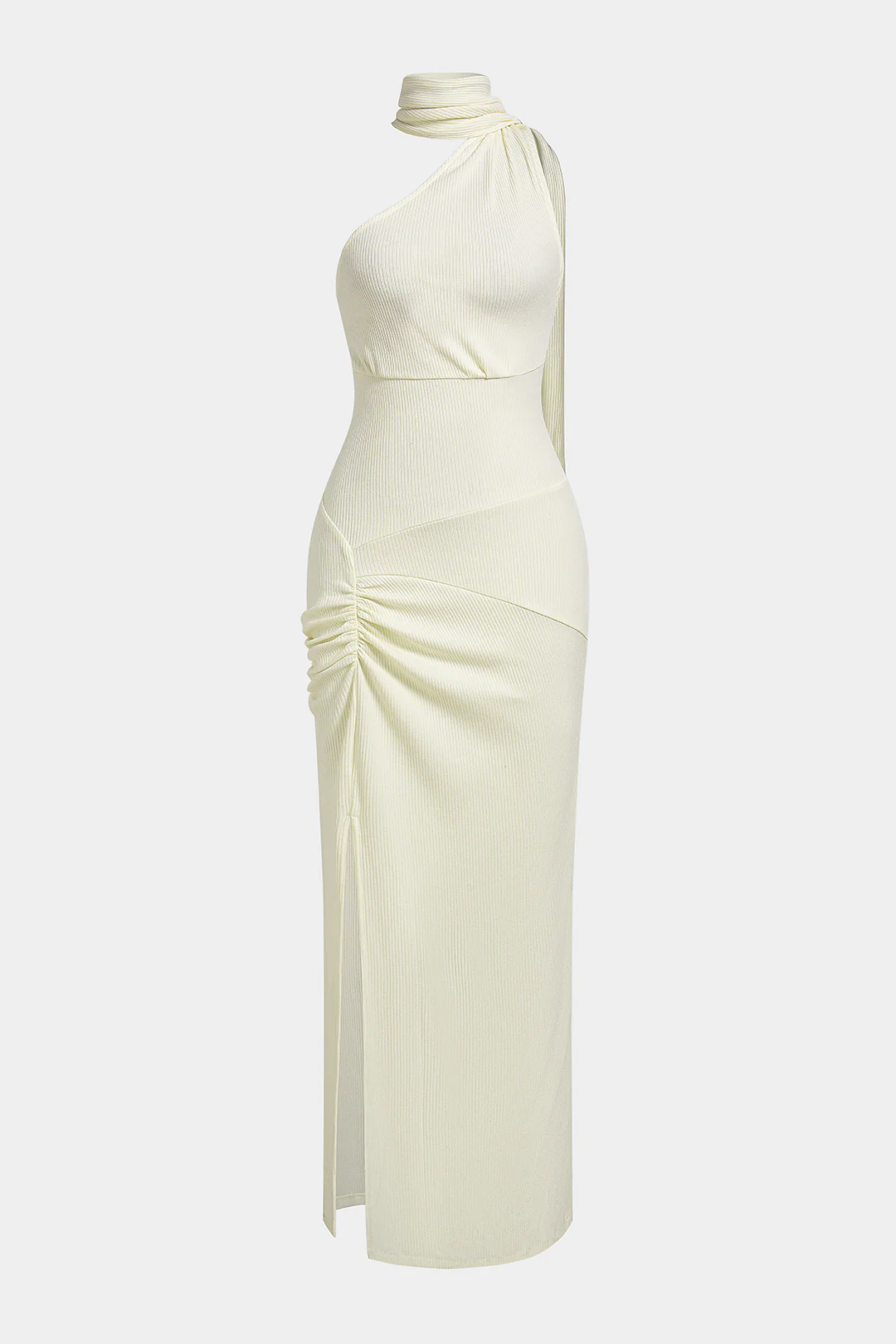 One Shoulder Asymmetrical Ruched Backless Sleeveless Midi Dress - Weenar