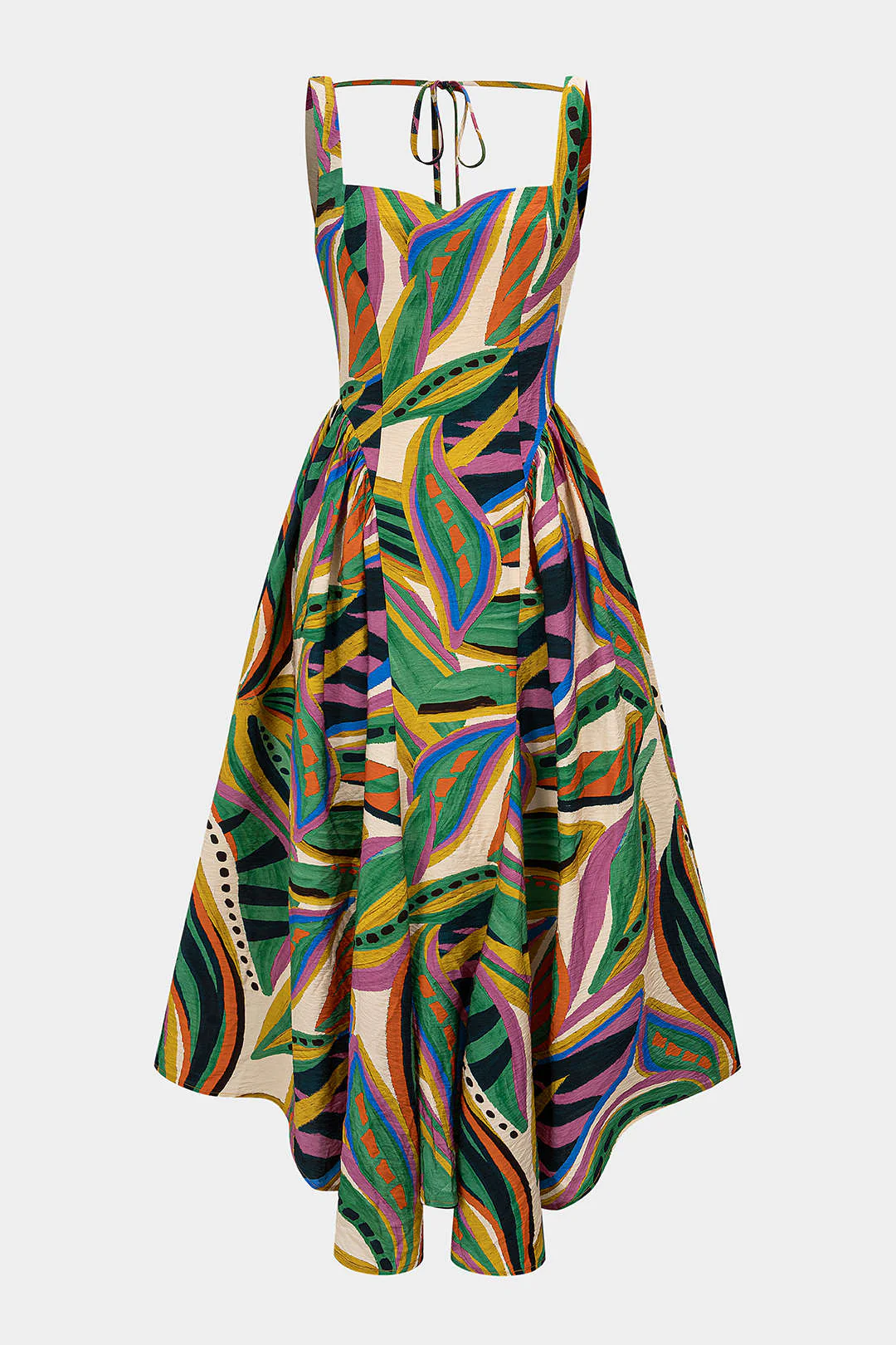 Abstract Print Ruched Sleeveless Maxi Dress - Weenar
