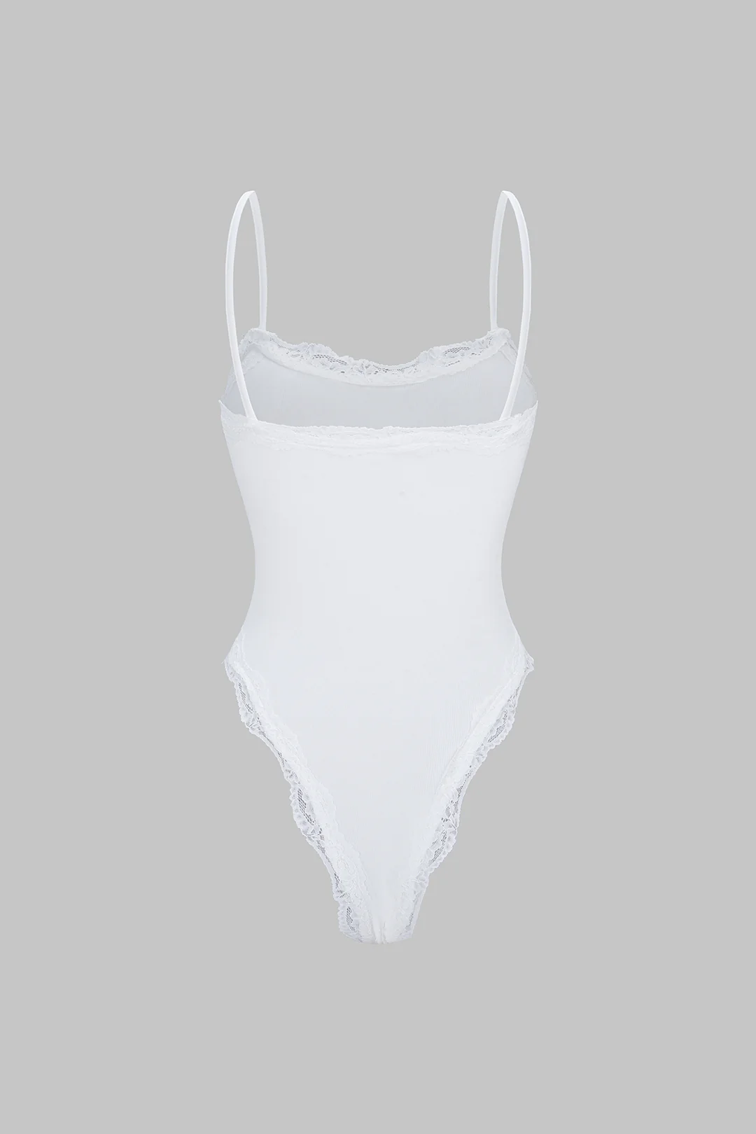 Solid Patchwork Lace Trim Bodysuit - Weenar