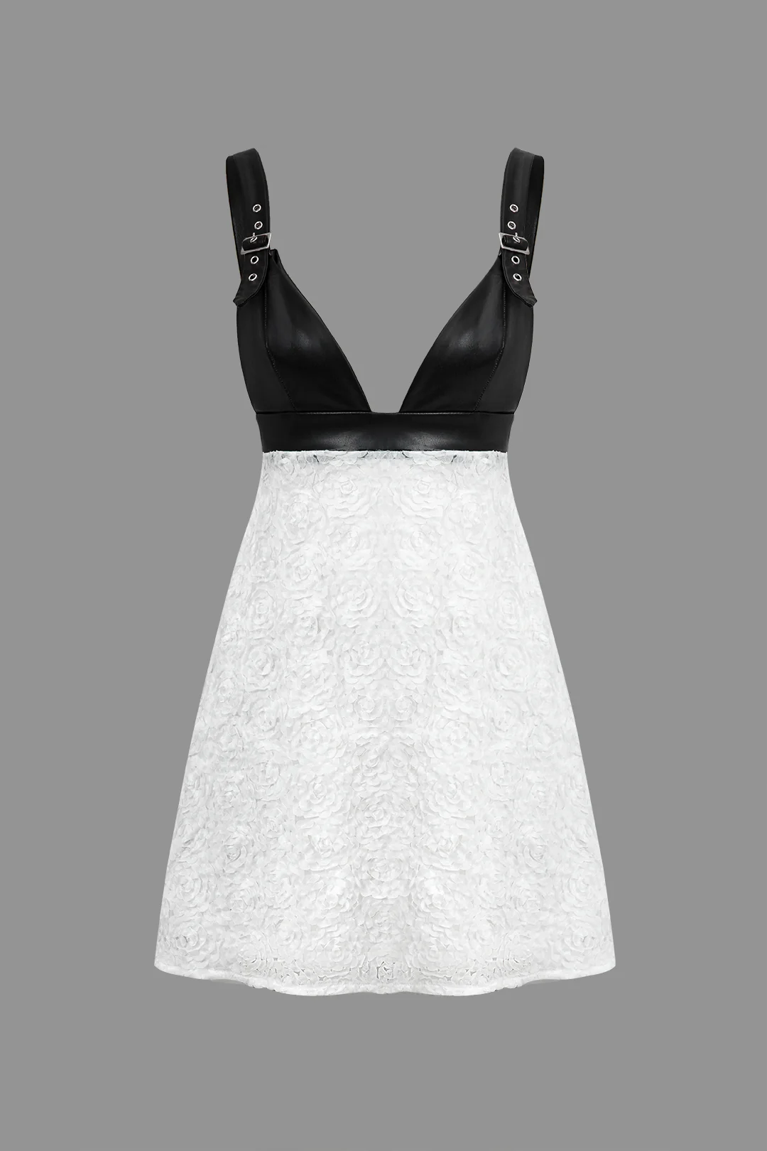 Faux Leather Appliques Sleeveless Mini Dress - Weenar