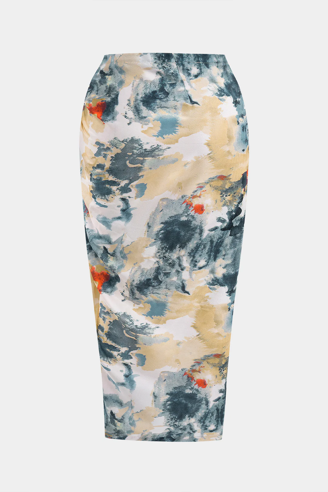 Plus Size Abstract Print Satin High Waist Wrap Twist Knot Skirt - Weenar