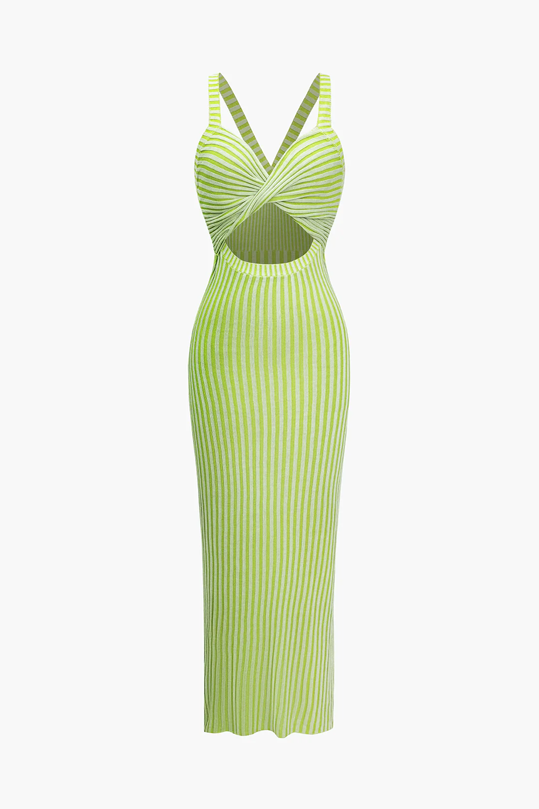 Knit Stripes Contrast Twist Knot Cut Out Sleeveless Dress - Weenar