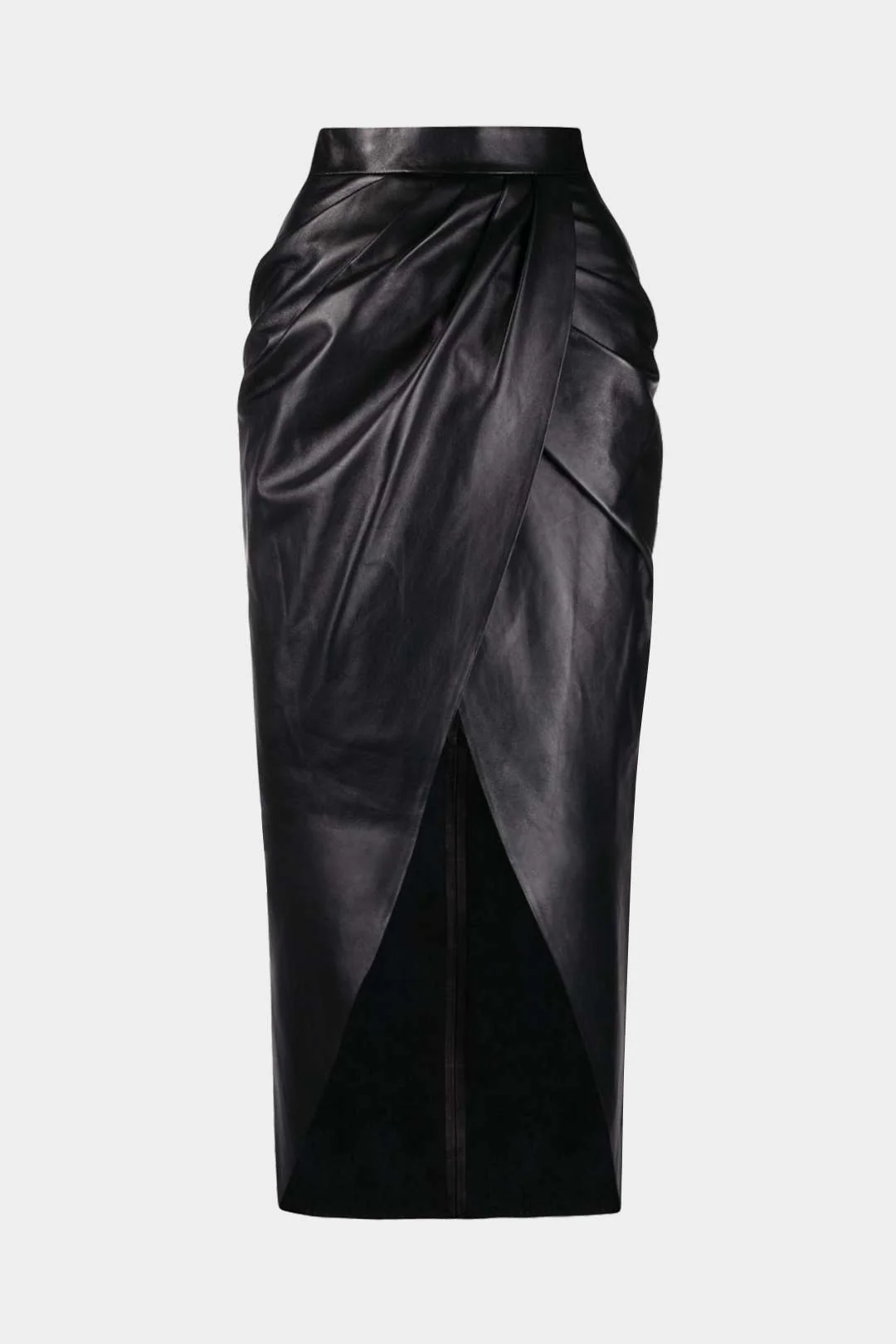 Faux Leather High Slit Ruched Crossed Skirt - Weenar