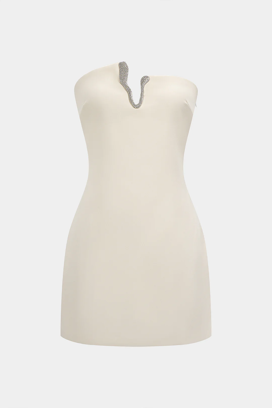 Asymmetrical Rhinestone Decor Strapless Sleeveless Mini Dress - Weenar