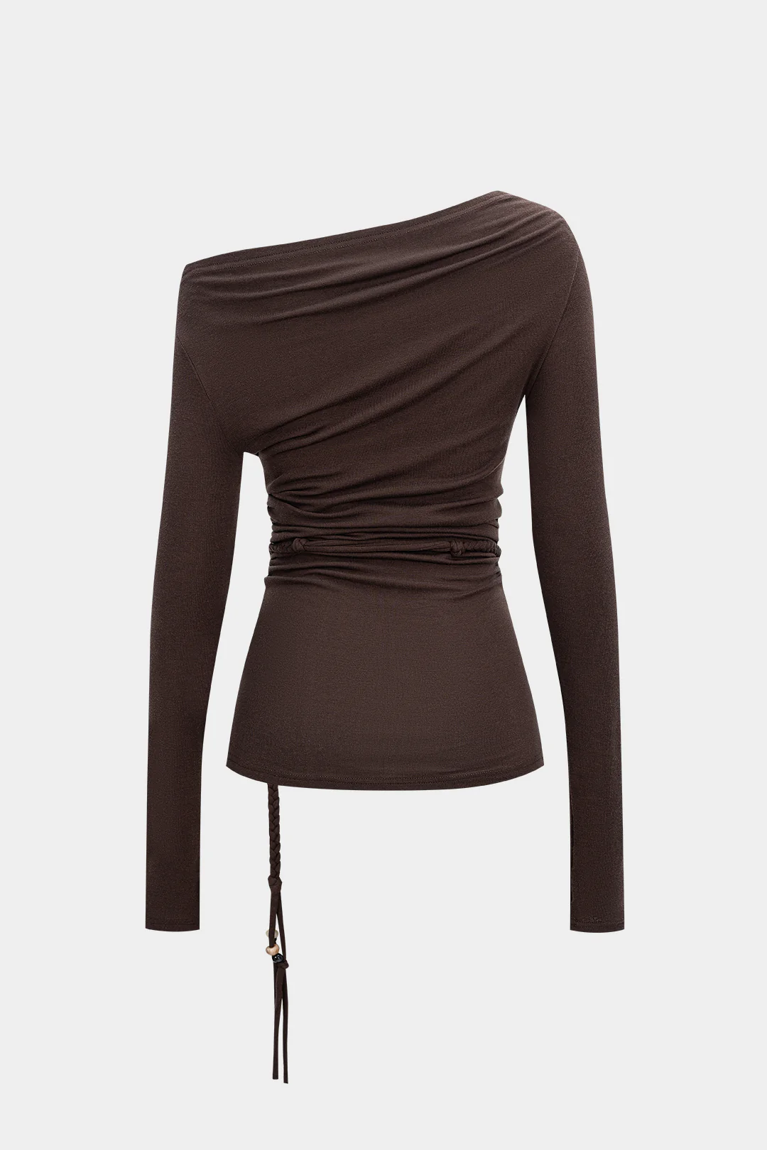 Asymmetrical Shoulder Braided Long-Sleeve Top - Weenar