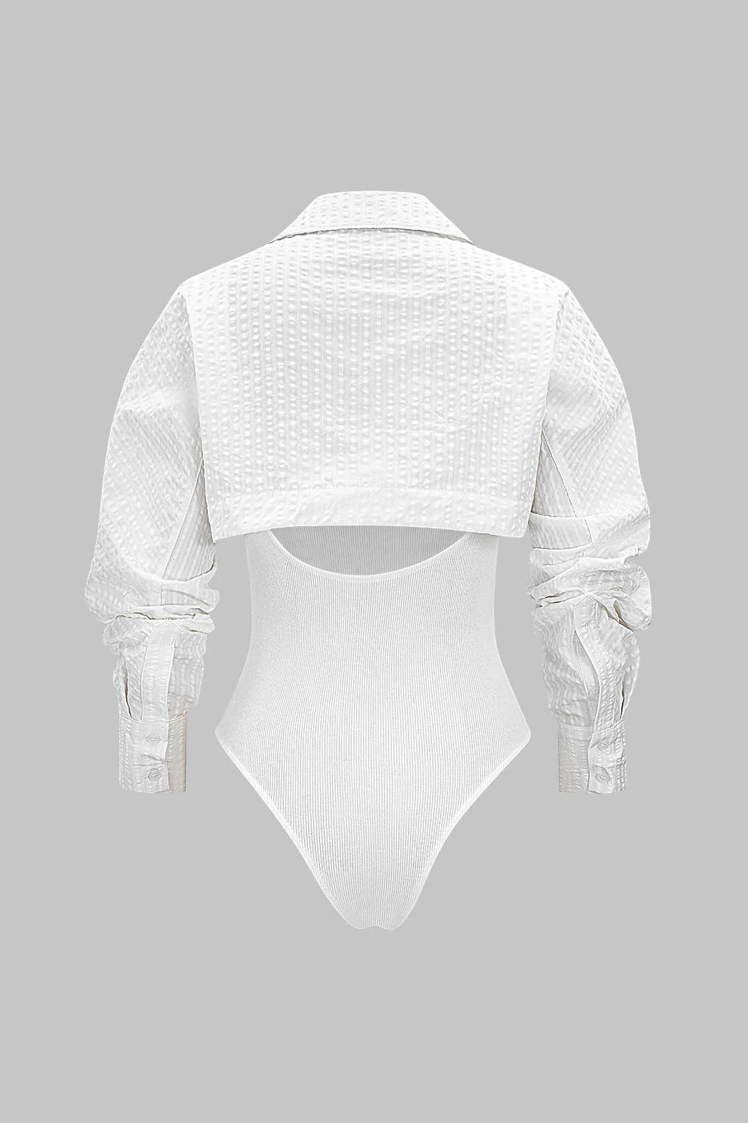 Button Detail Cut Out Long Sleeve Bodysuit - Weenar