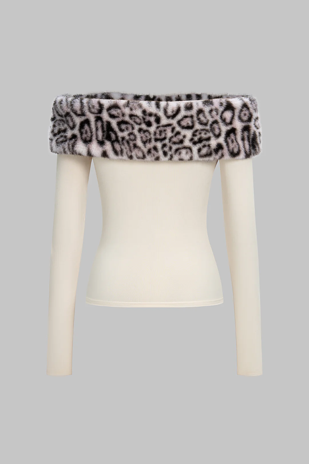 Leopard Print Patchwork Off Shoulder Long-Sleeve Top - Weenar