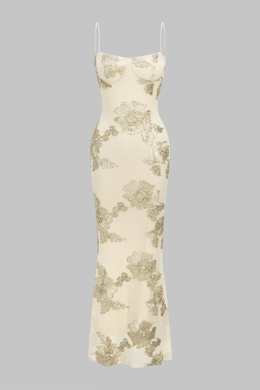 Floral Print Mesh Backless Tie-Back Sleeveless Maxi Dress - Weenar