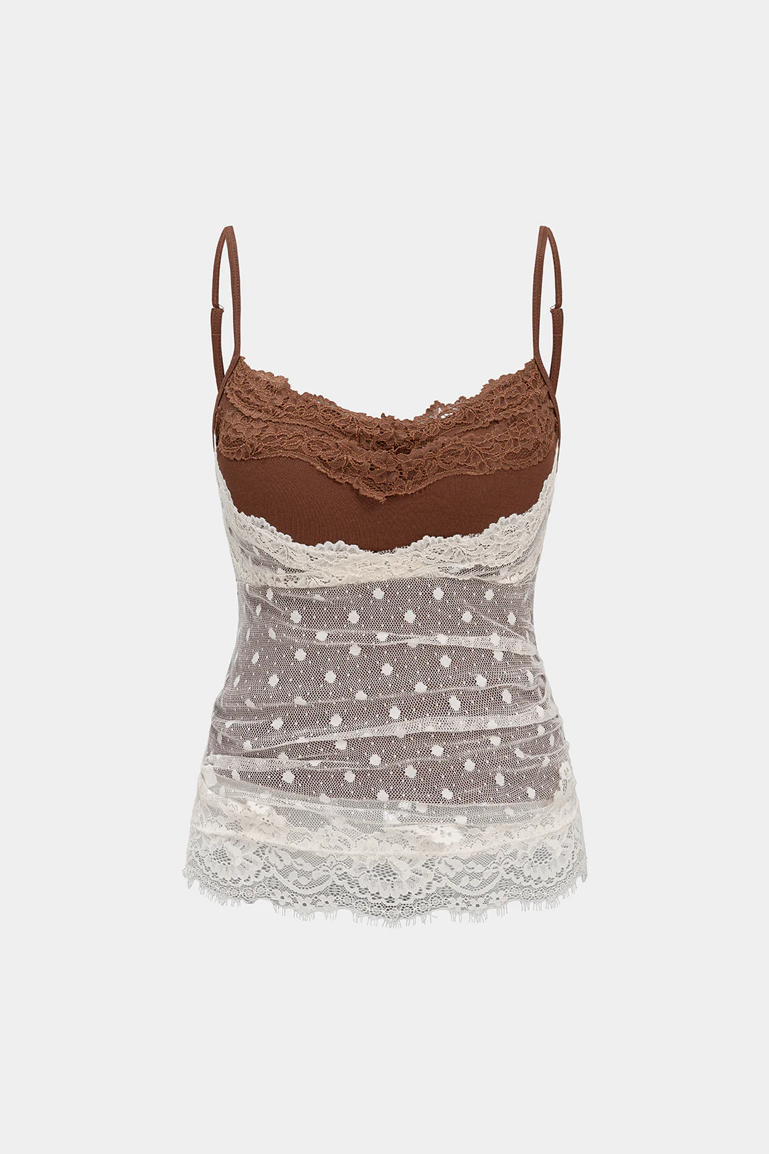 Contrast Polka Dots Lace Cami Top - Weenar