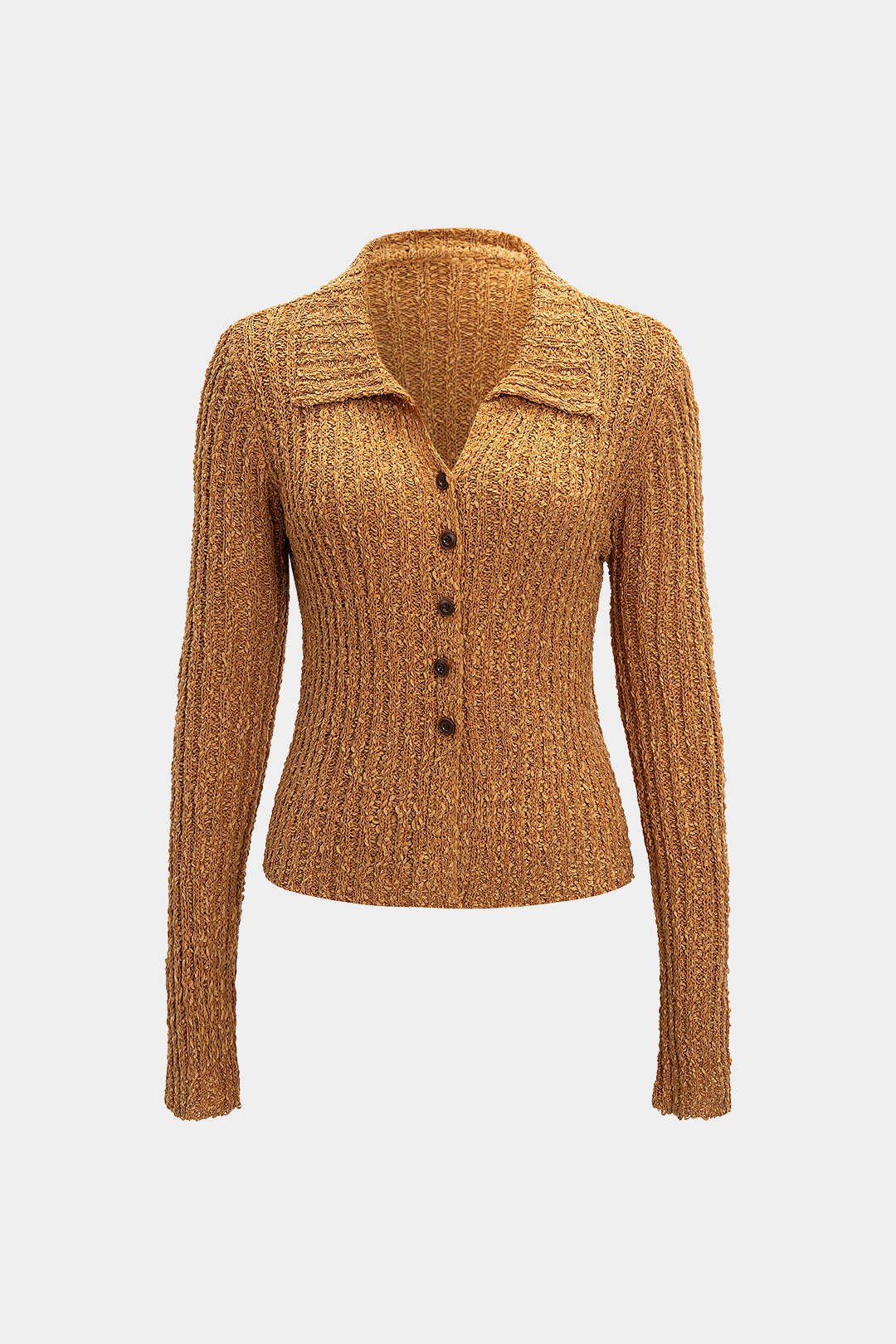 Knit Ribbed Button Long-Sleeve Top - Weenar