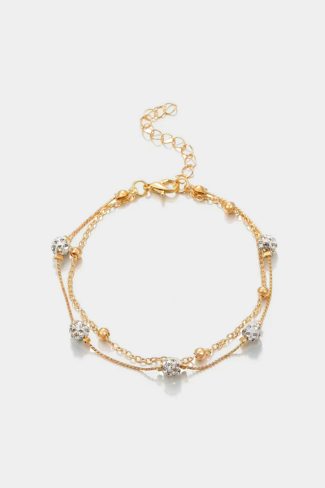 Metal Rhinestone Bead Double Layer  Anklet - Weenar