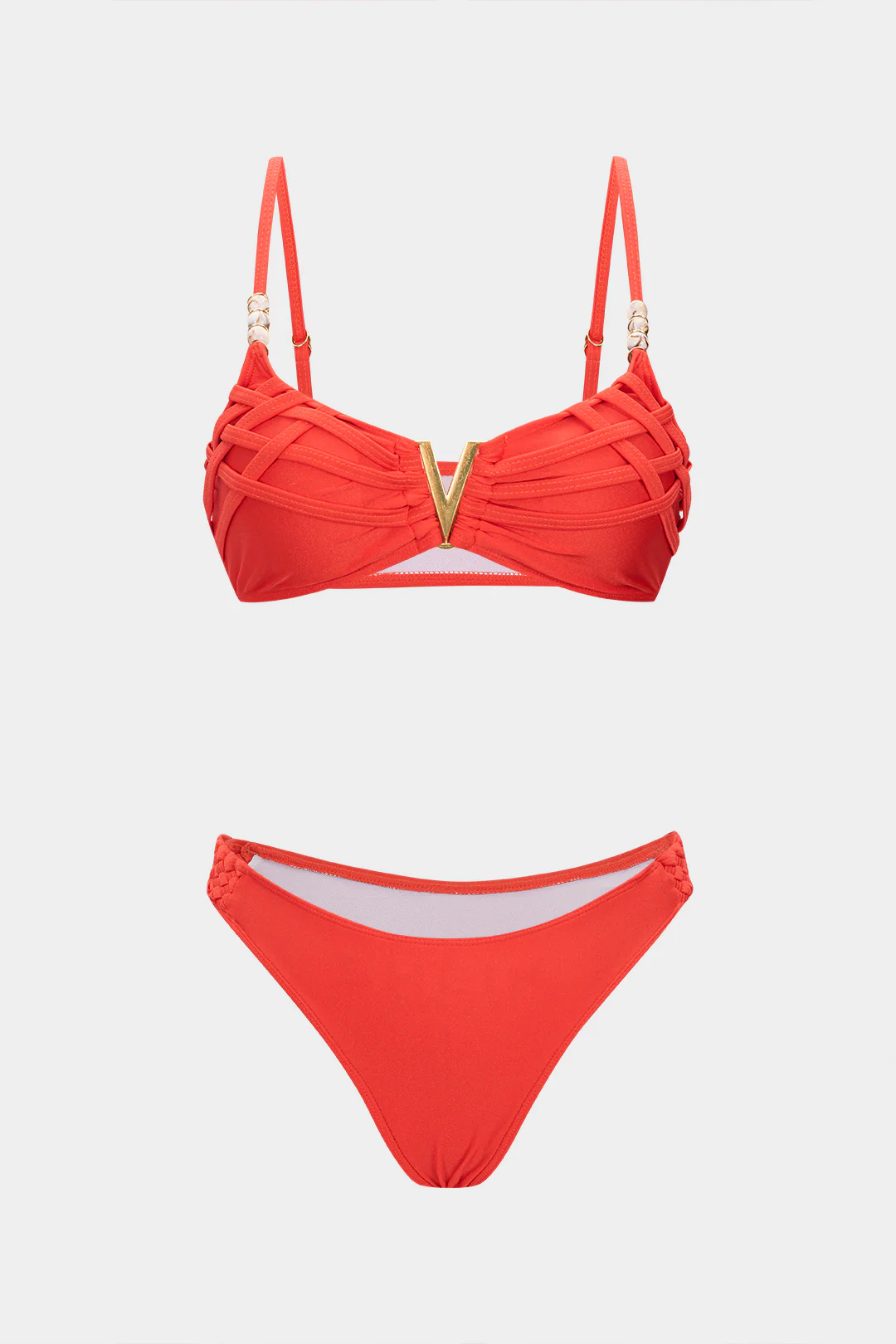 Beaded Woven Metallic Decor Bikini Set - Weenar