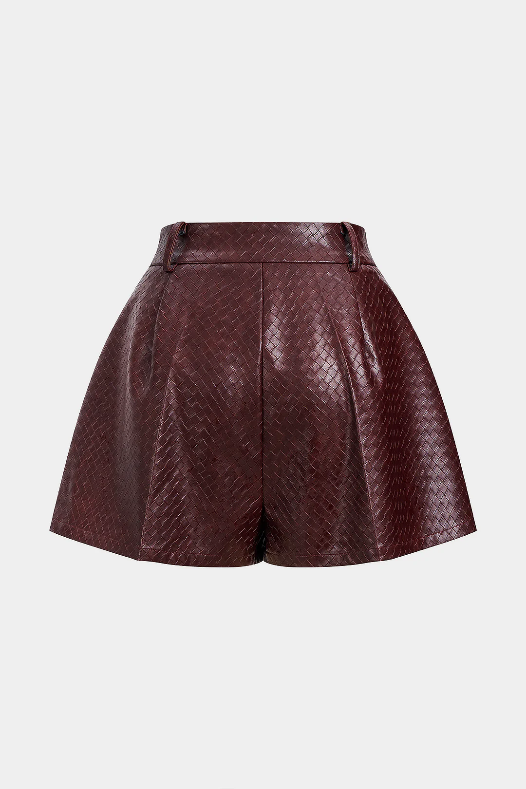 Woven Pattern Faux Leather Shorts - Weenar