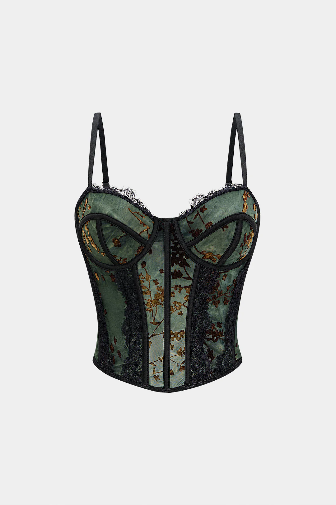 Retro Print Lace Trim Bustier Corset Cami Top - Weenar