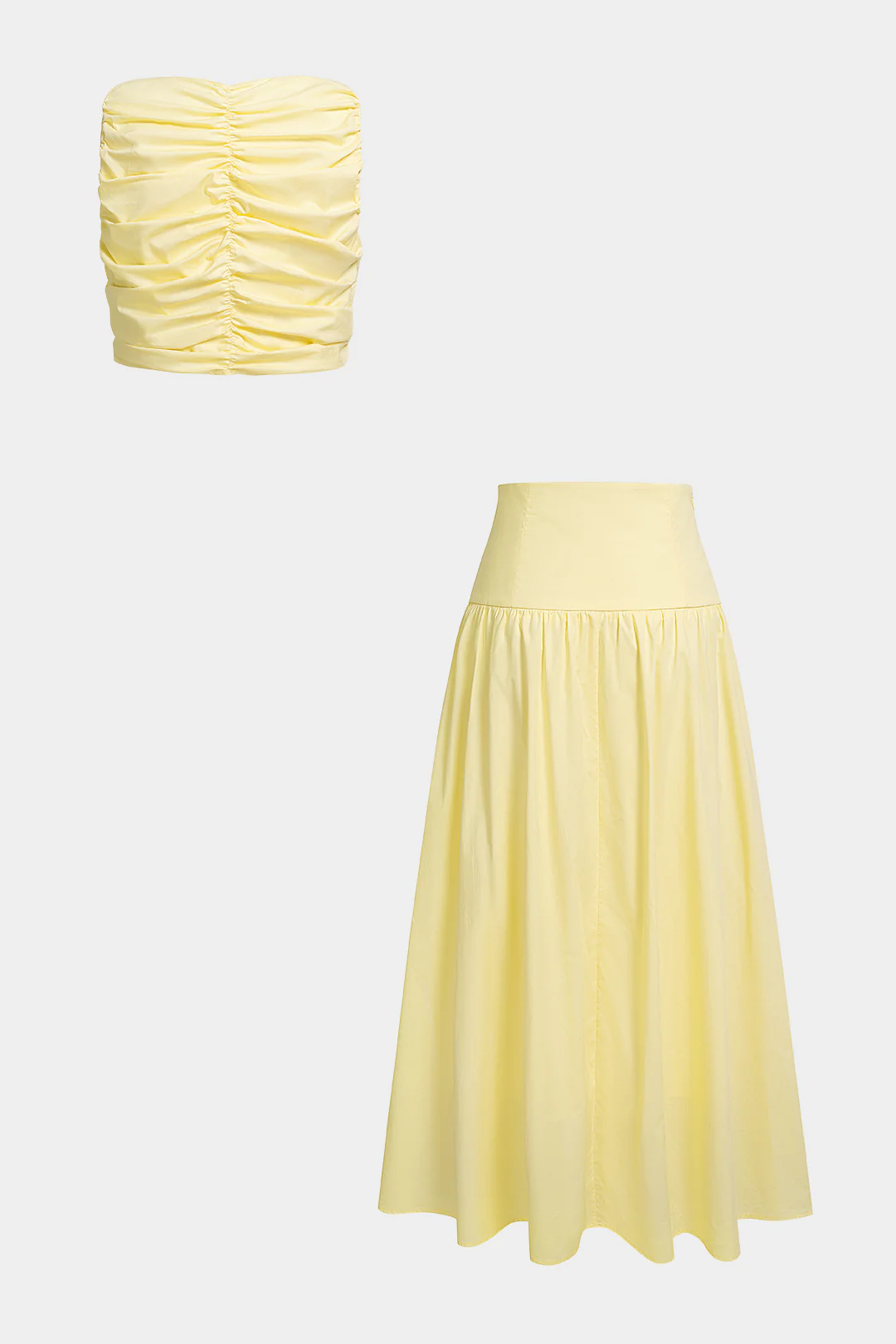 V-Neck Ruched Tank Top And High Waist Skirt Set - Weenar