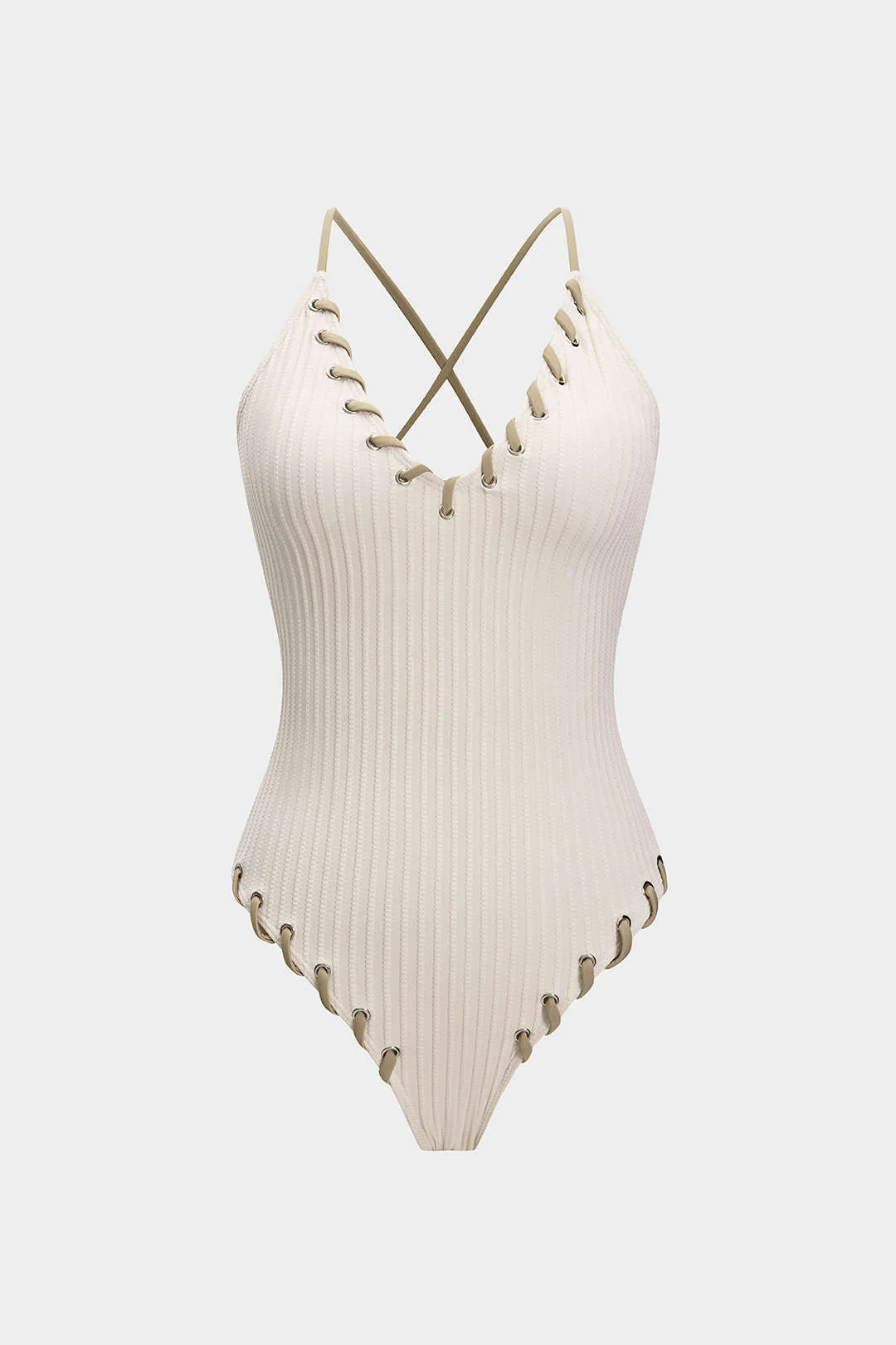 Contrast Whipstitching Tie Back Sleeveless Slip Bodysuit - Weenar