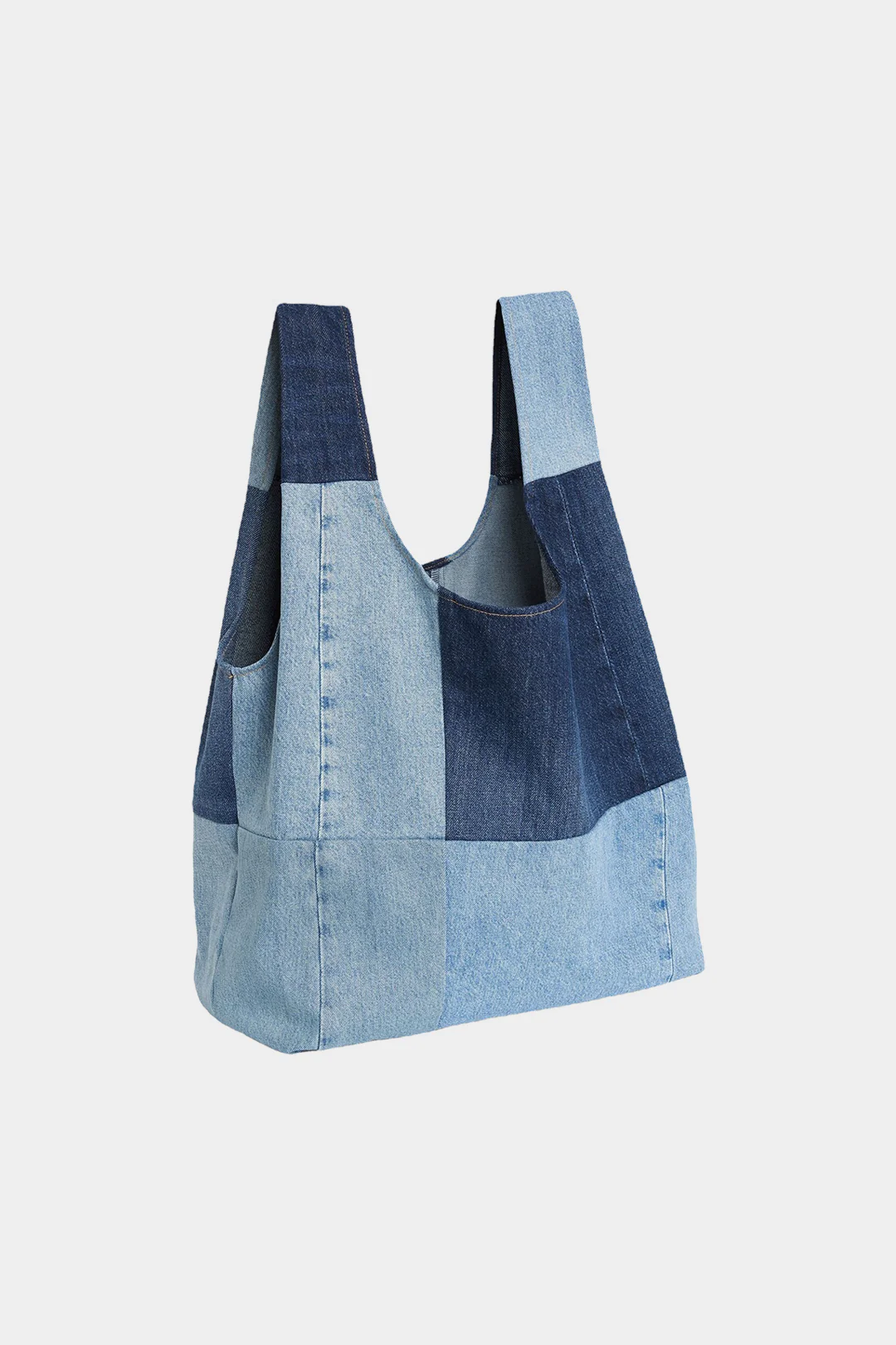 Denim Color-Block Washed Tote Bag - Weenar