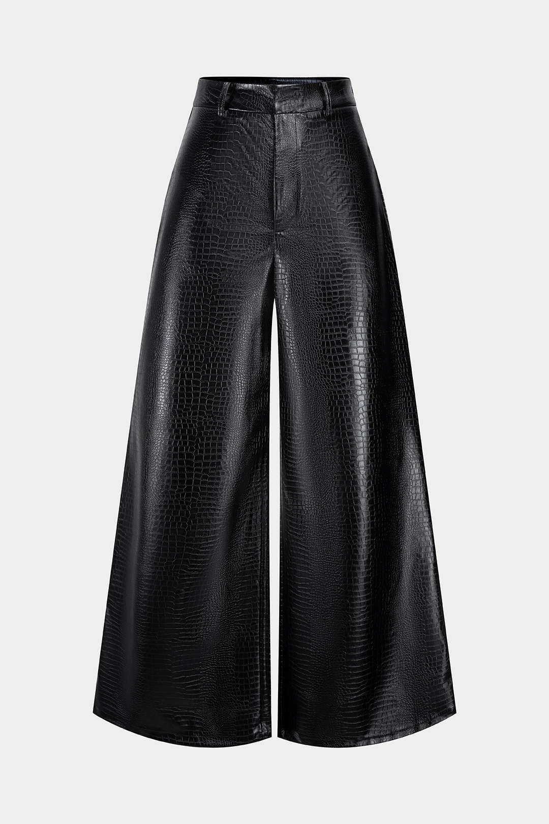 Crocodile Print Faux Leather High Waist Pants - Weenar