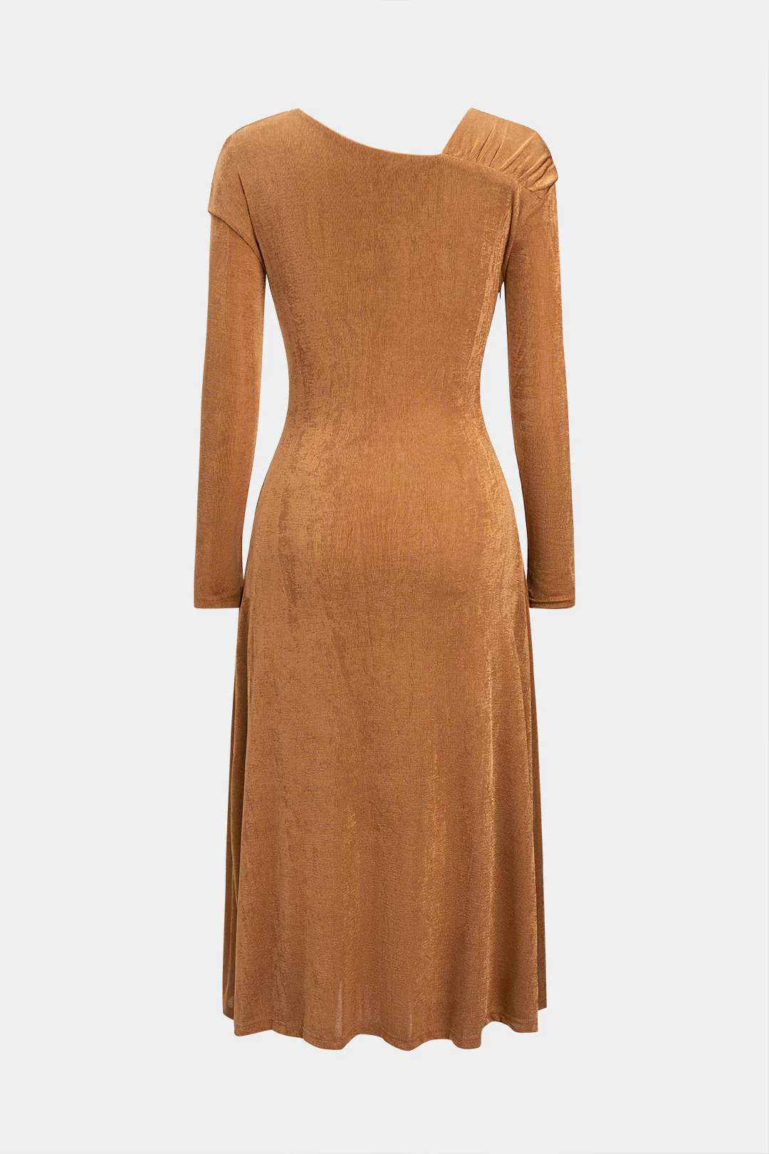 Ruched Asymmetrical Long Sleeve Maxi Dress - Weenar