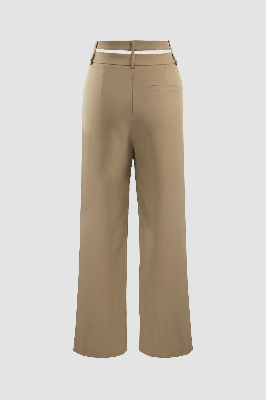 Solid Cut Out Pocket High Waist Straight Pants - Weenar