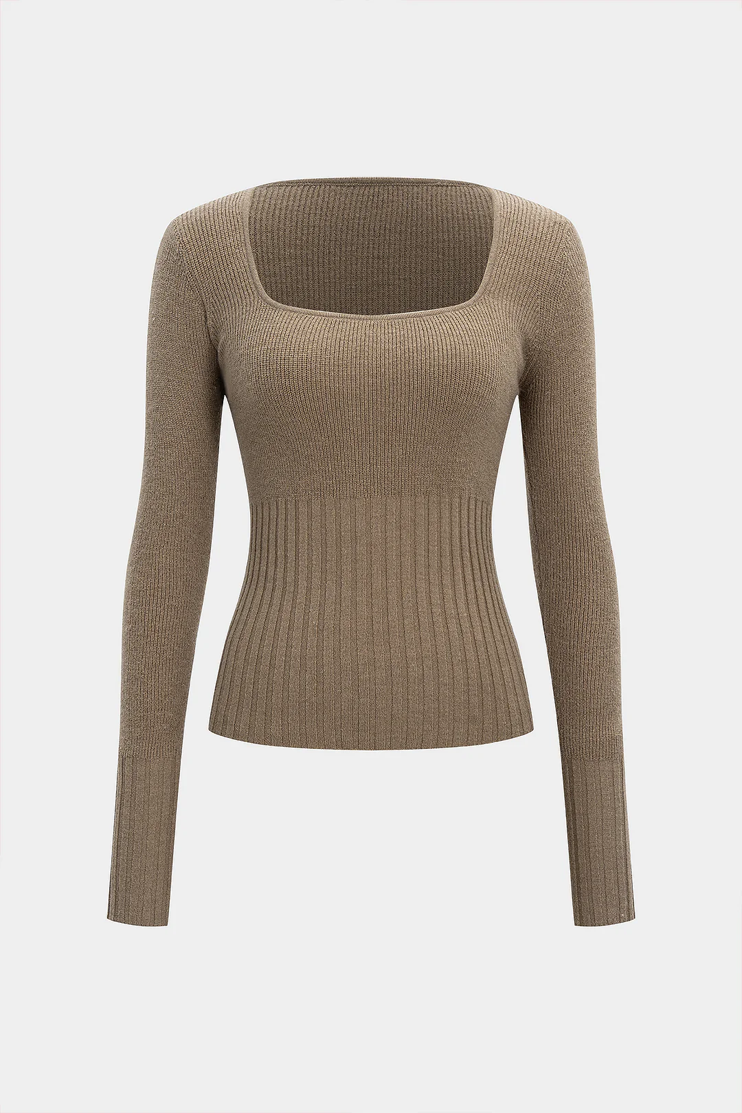 Knit Square Neck Long-Sleeve Top - Weenar