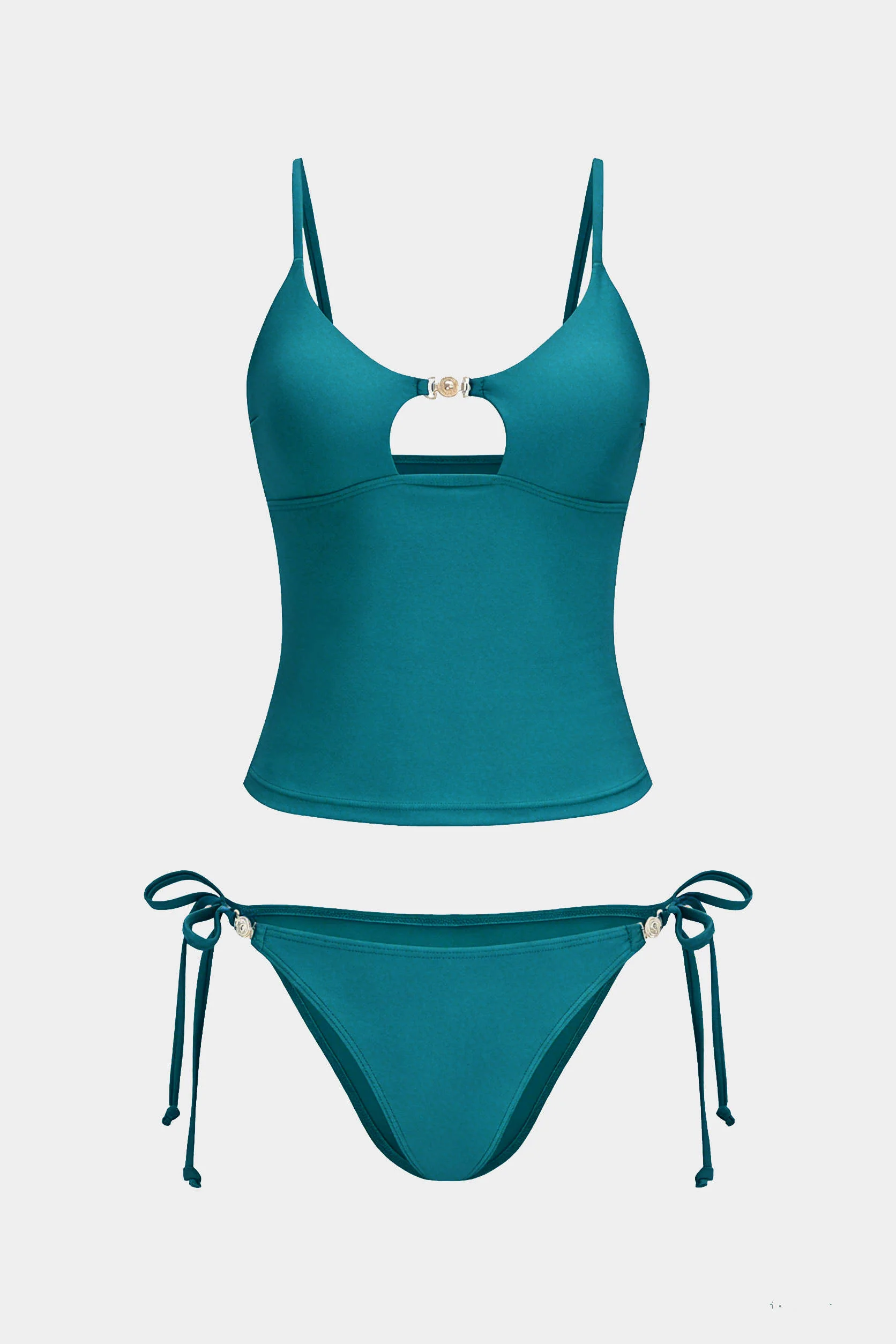 Metallic Decor Cut Out Bikini Set - Weenar