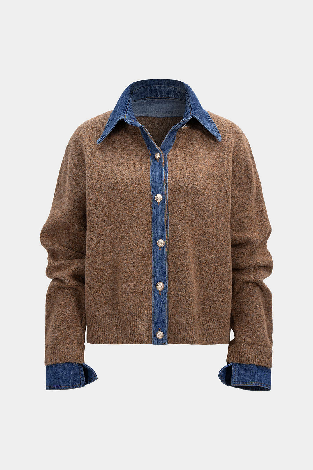 Knit Denim Patchwork Cardigan - Weenar