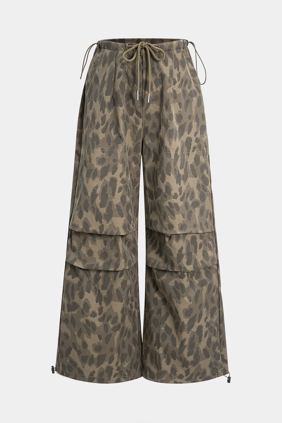 Leopard Print Drawstring Straight Leg Pants - Weenar