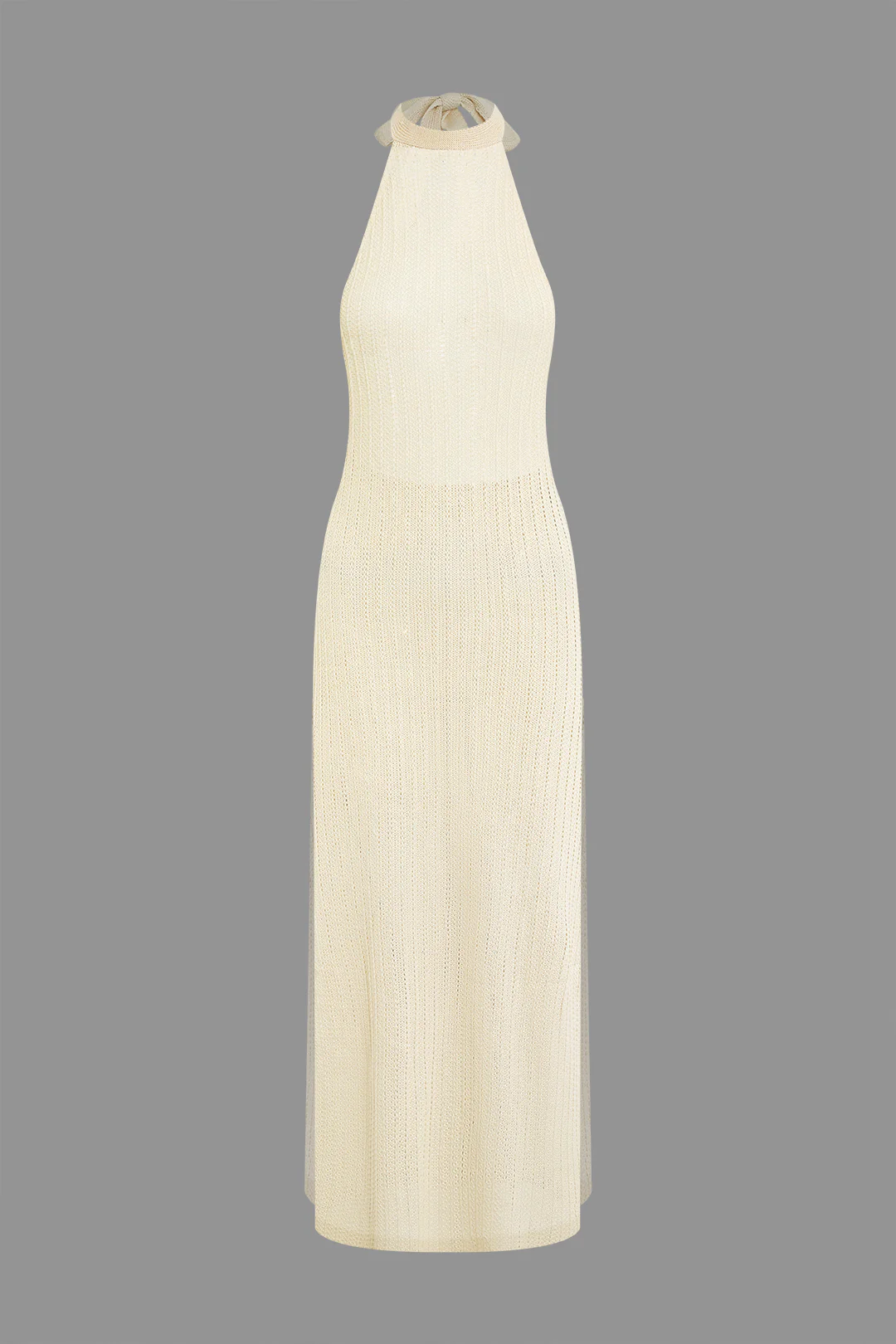 Knit Solid Halter Neck Tie-Back Backless Dress - Weenar