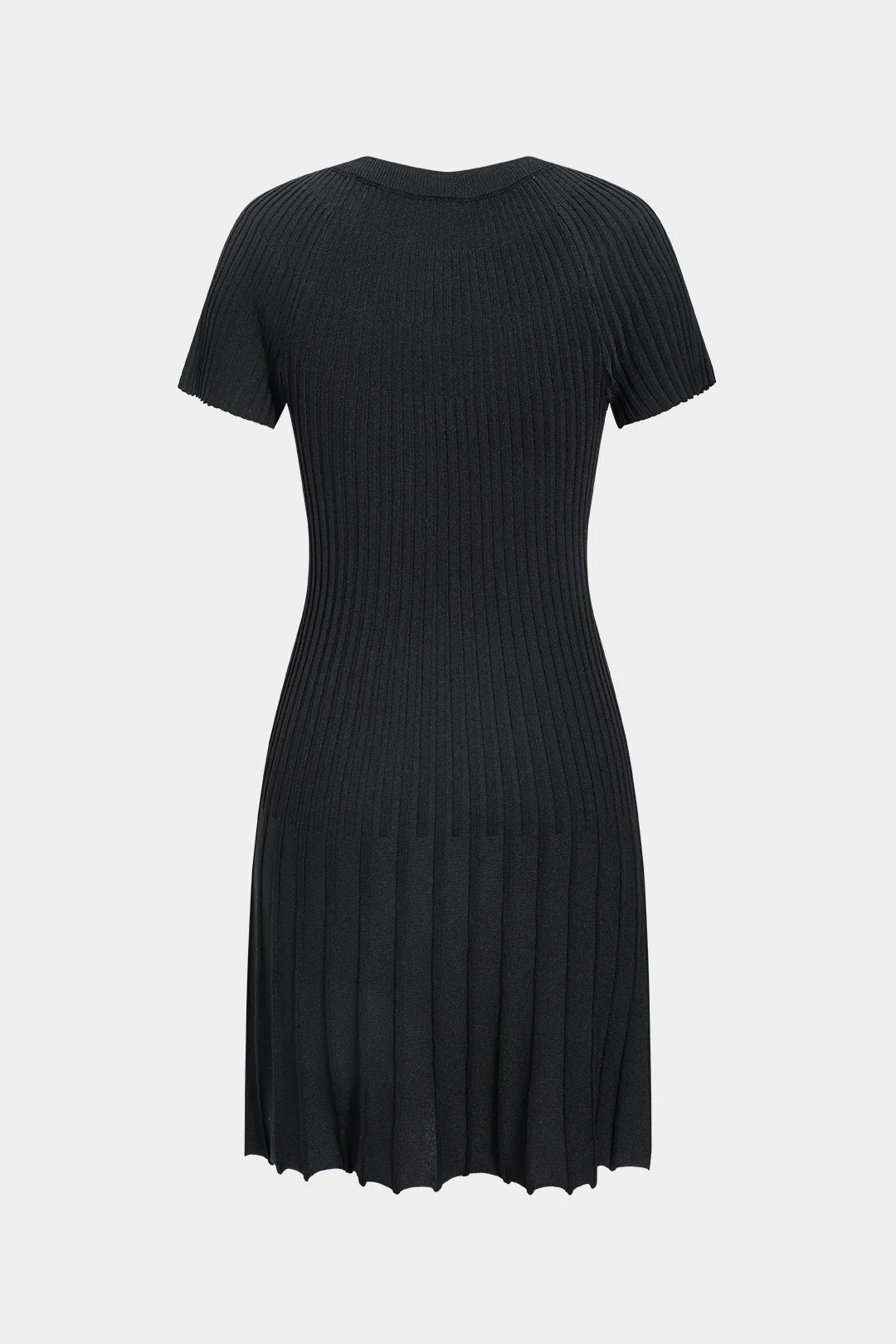 Knit Ribbed Pleated Waist-Cinched Short Sleeve Dress - Weenar