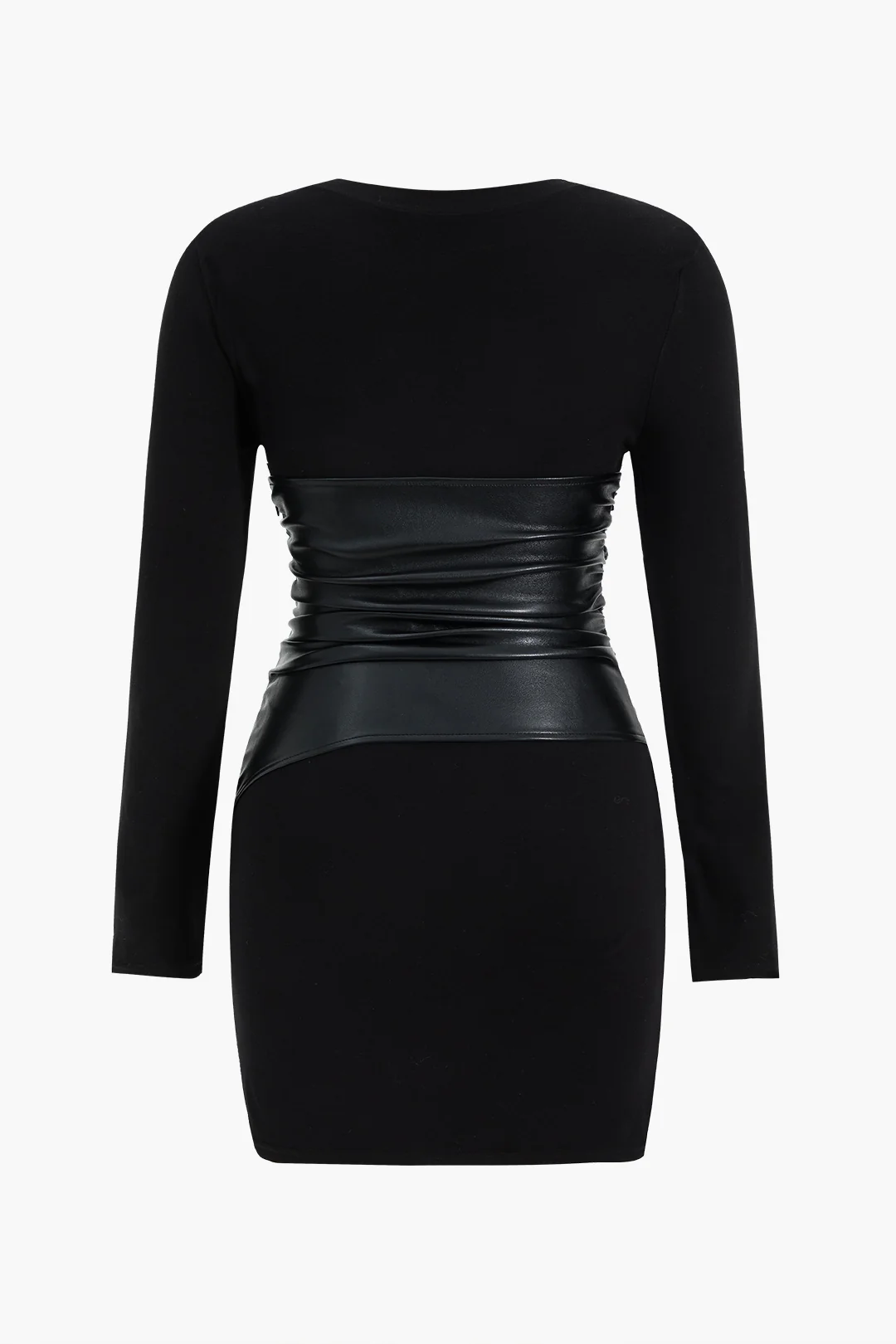 Plus Size Patchwork Faux Leather Long Sleeve Mini Dress - Weenar