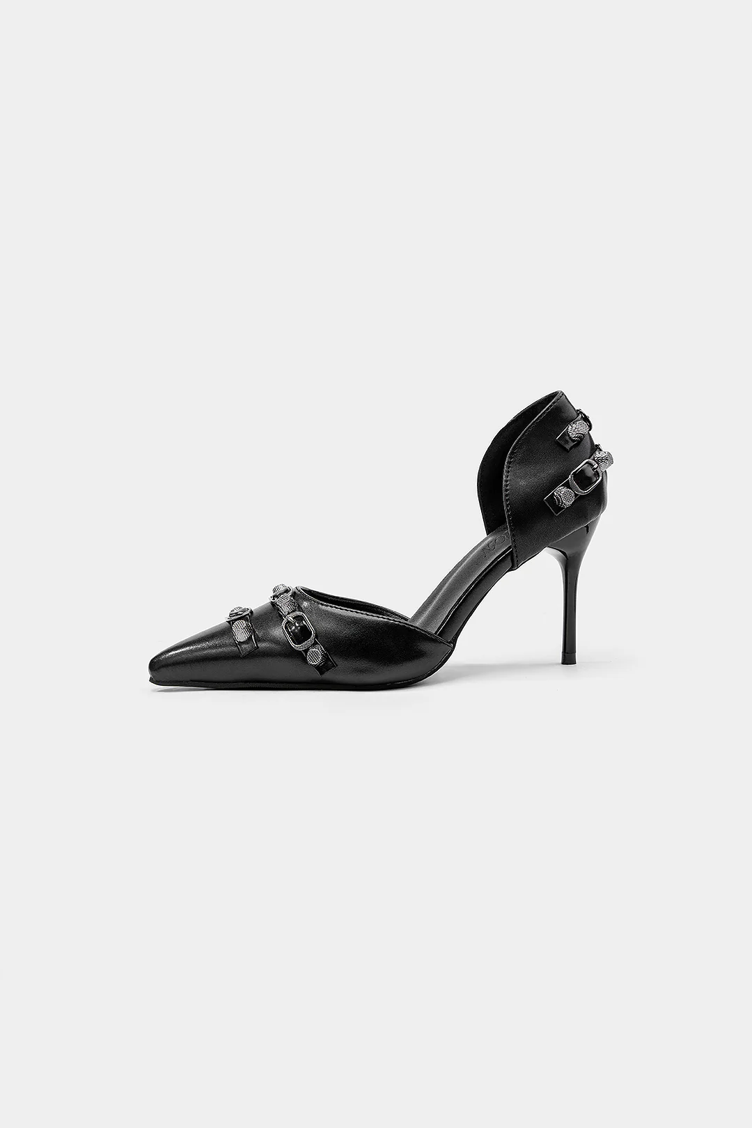 Studded Rivet Faux Leather Pointed Heels - Weenar