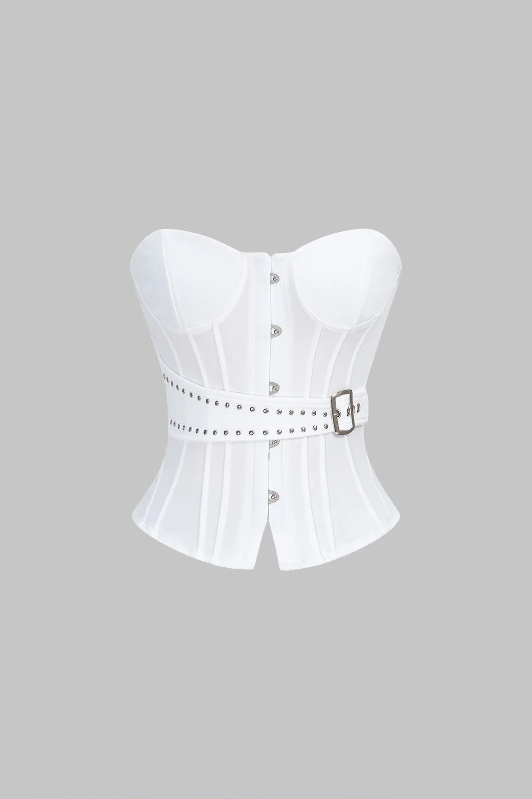Asymmetrical Metallic Belted Corset Tube Top - Weenar