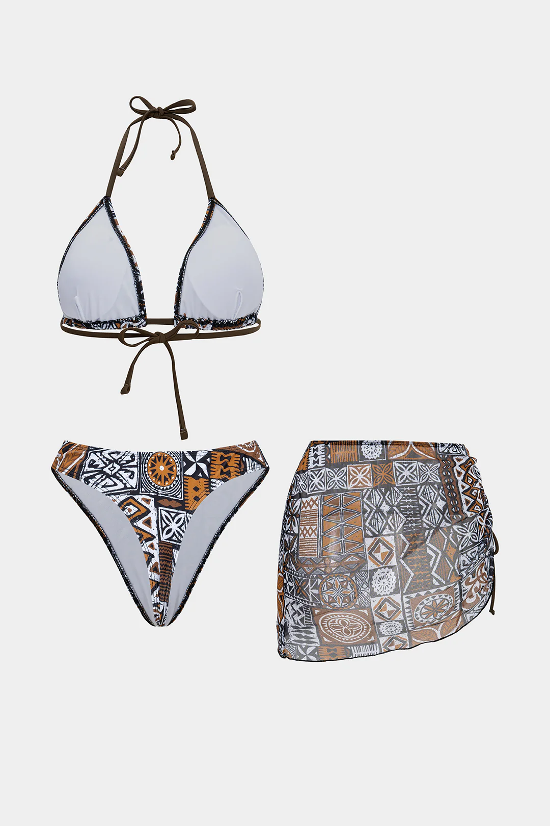 Artistic Print Halter Neck Tie-Up Backless Bikini Set - Weenar