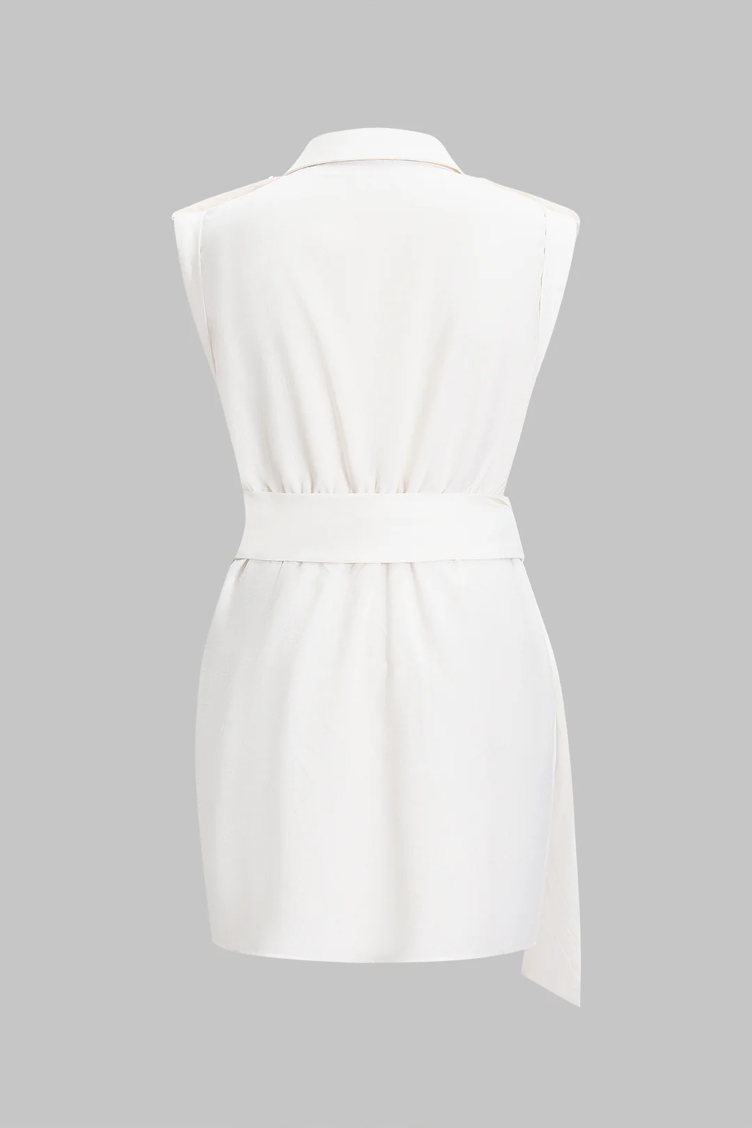 Linen Tie-Up Metallic Button Pocket Sleeveless Mini Dress - Weenar