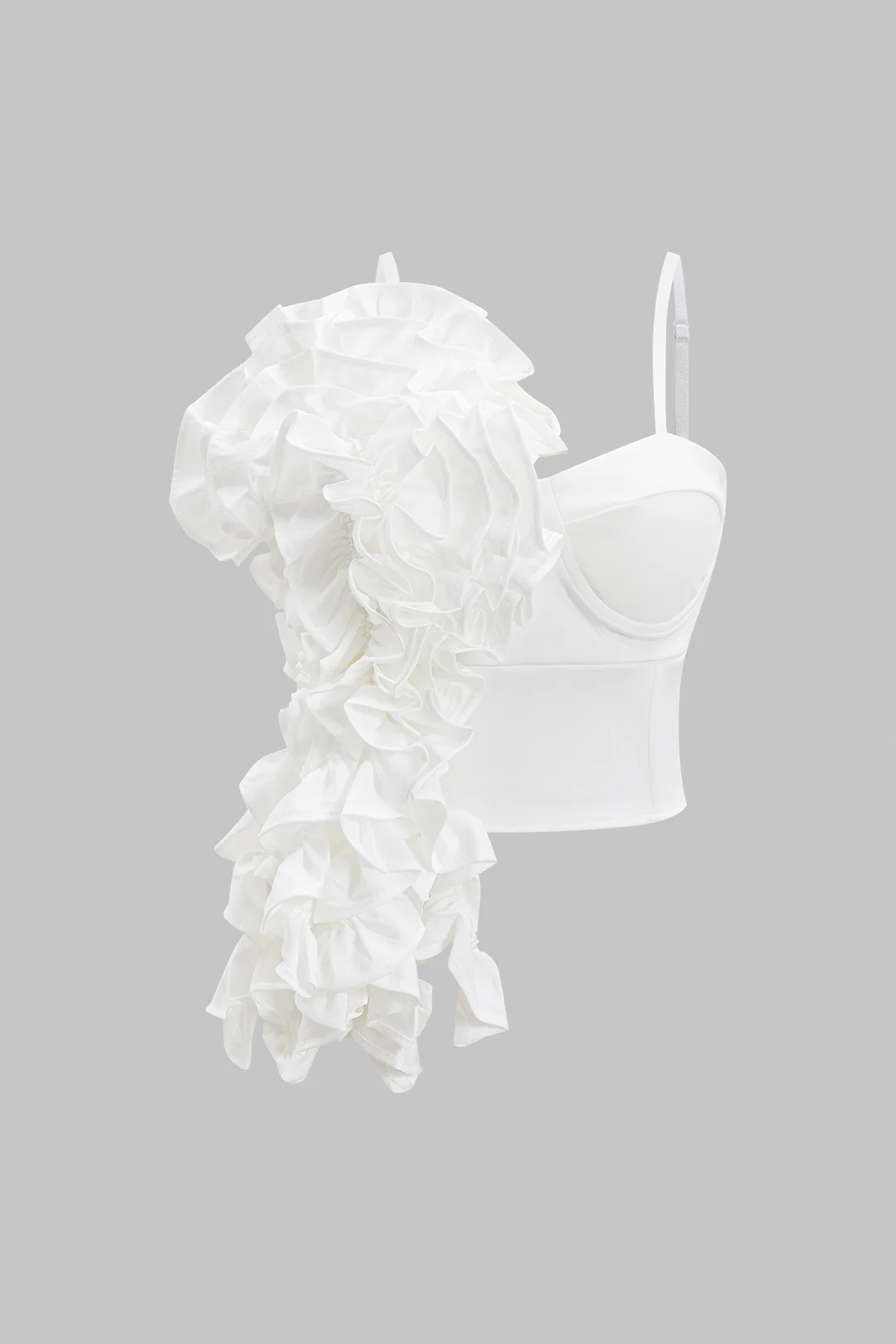 3D Floral Decor Shirred Zipper Tank Top - Weenar