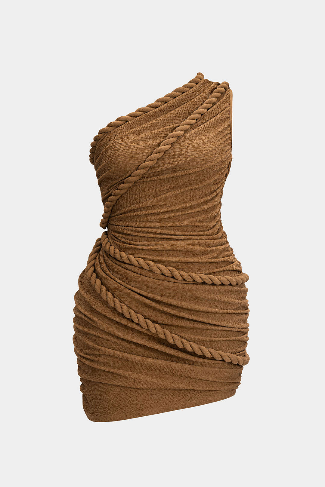 Plus Size Ruched One Shoulder Twist Knot Sleeveless Mini Dress - Weenar