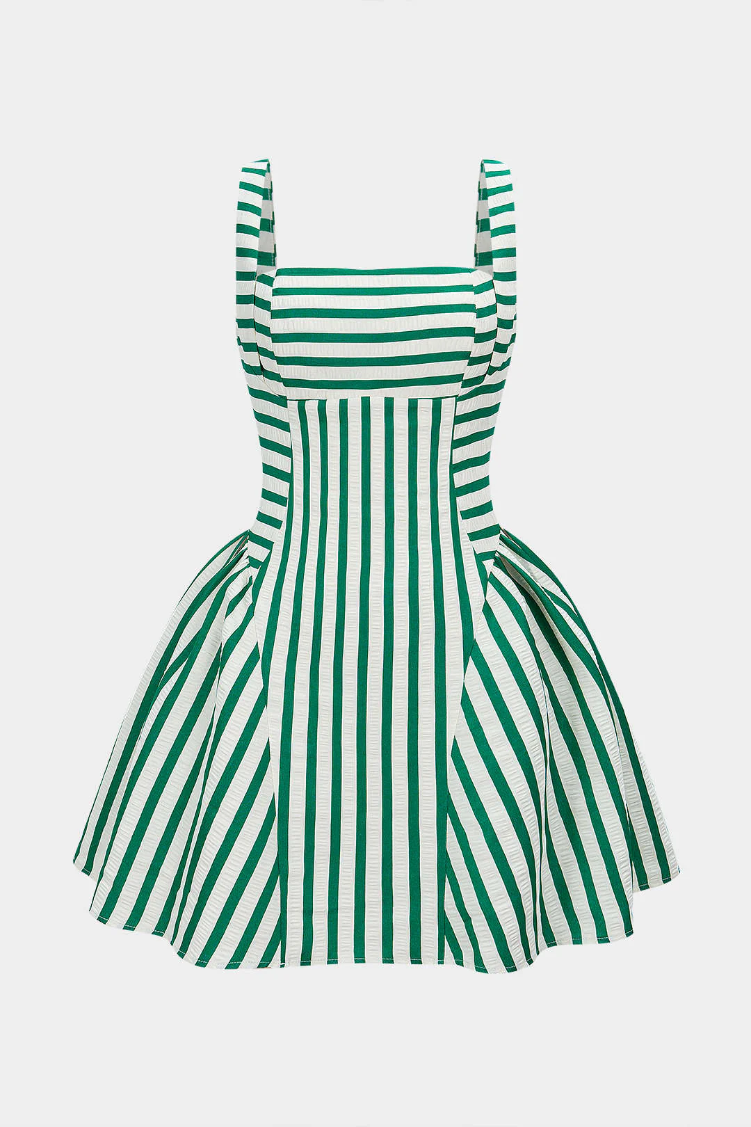Stripes Print Square Neck Ruched Sleeveless Mini Dress - Weenar