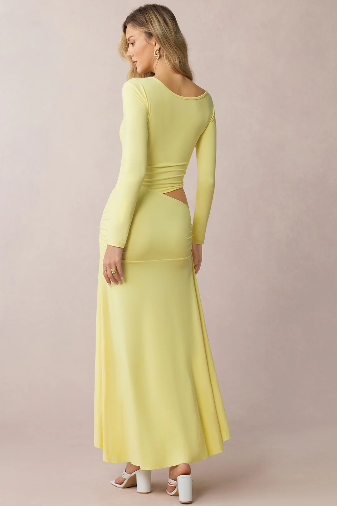 Cut Out Asymmetrical Ruched Long Sleeve Midi Dress - Weenar