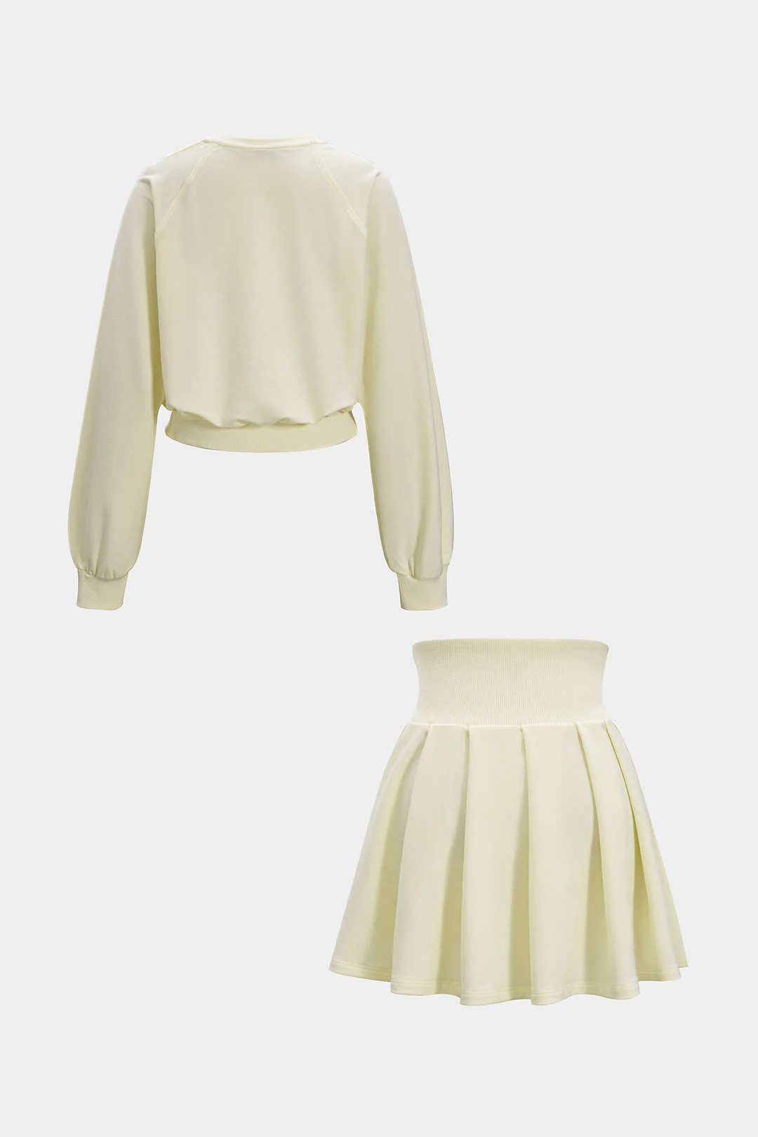 Solid Long-Sleeve Top And Pleated Skirt Set - Weenar