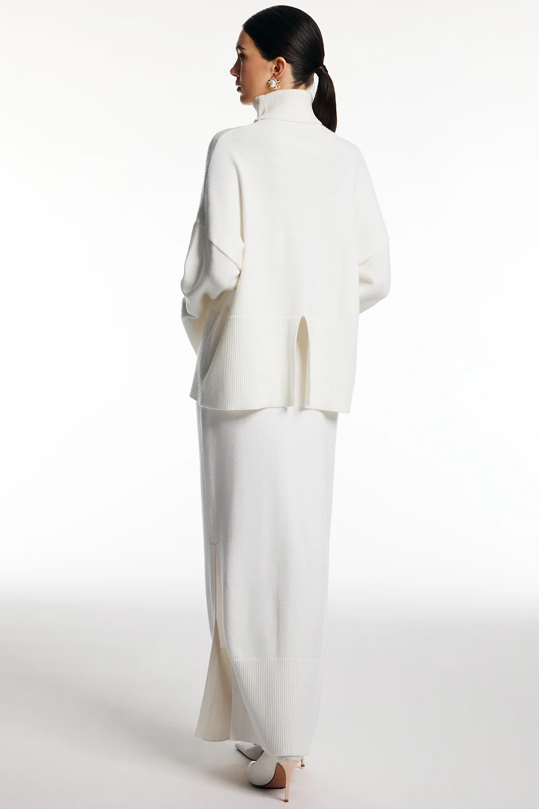 Knit Turtleneck Long-Sleeve Top And Side Split Skirt Set - Weenar