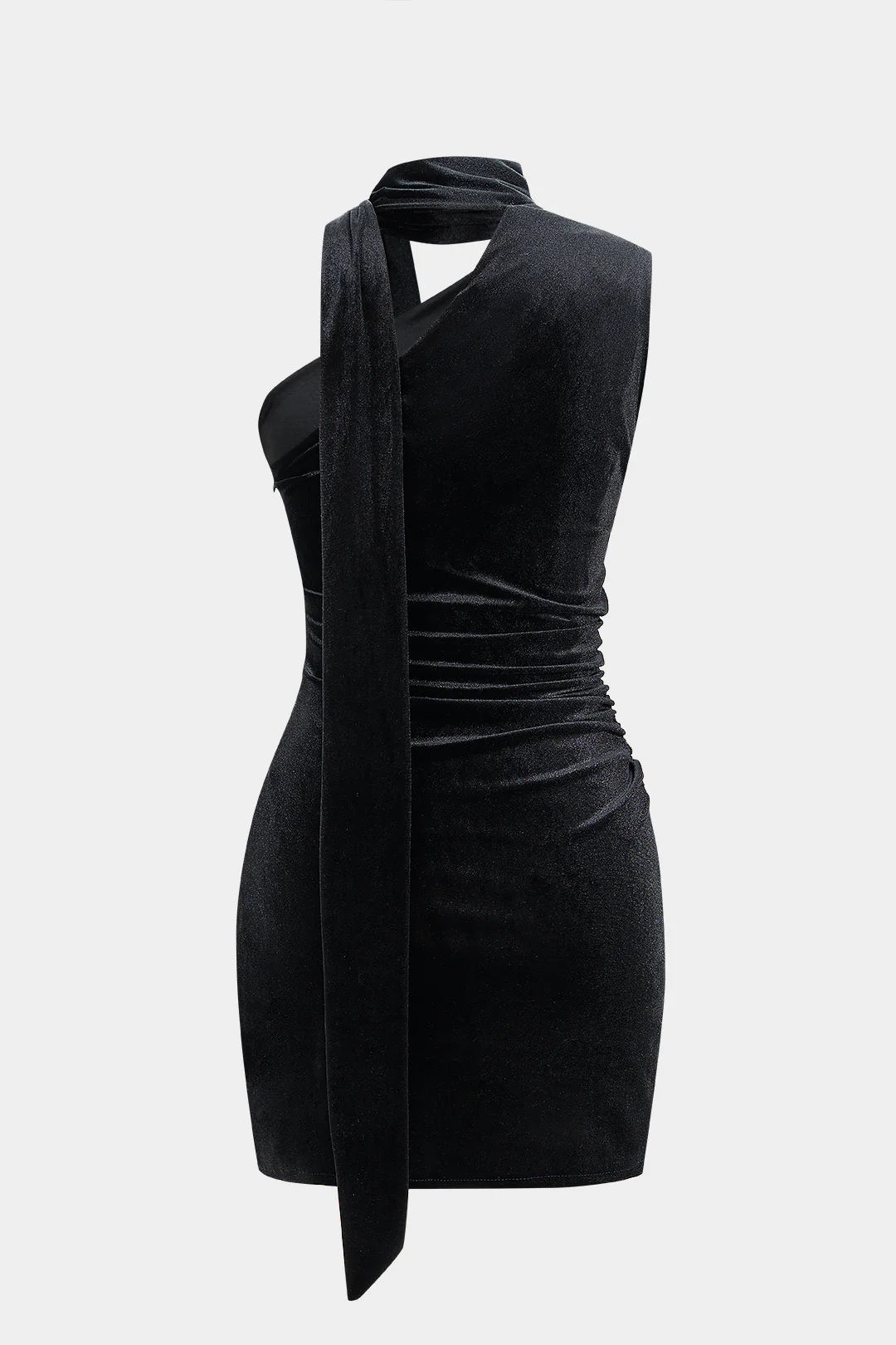 Velvet Ruched Scarf Sleeveless Mini Dress - Weenar