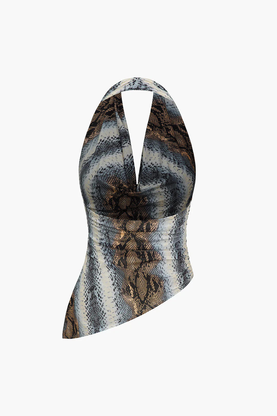 Snake Print Halter Asymmetrical Backless Cami Top - Weenar