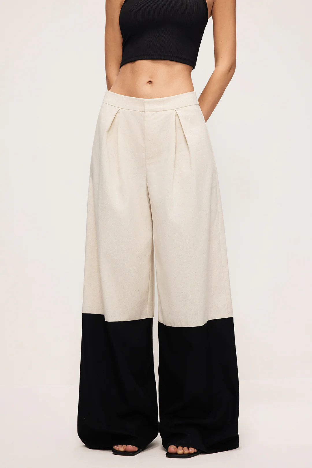 Linen High Waist Patchwork Wide Leg Trousers - Weenar