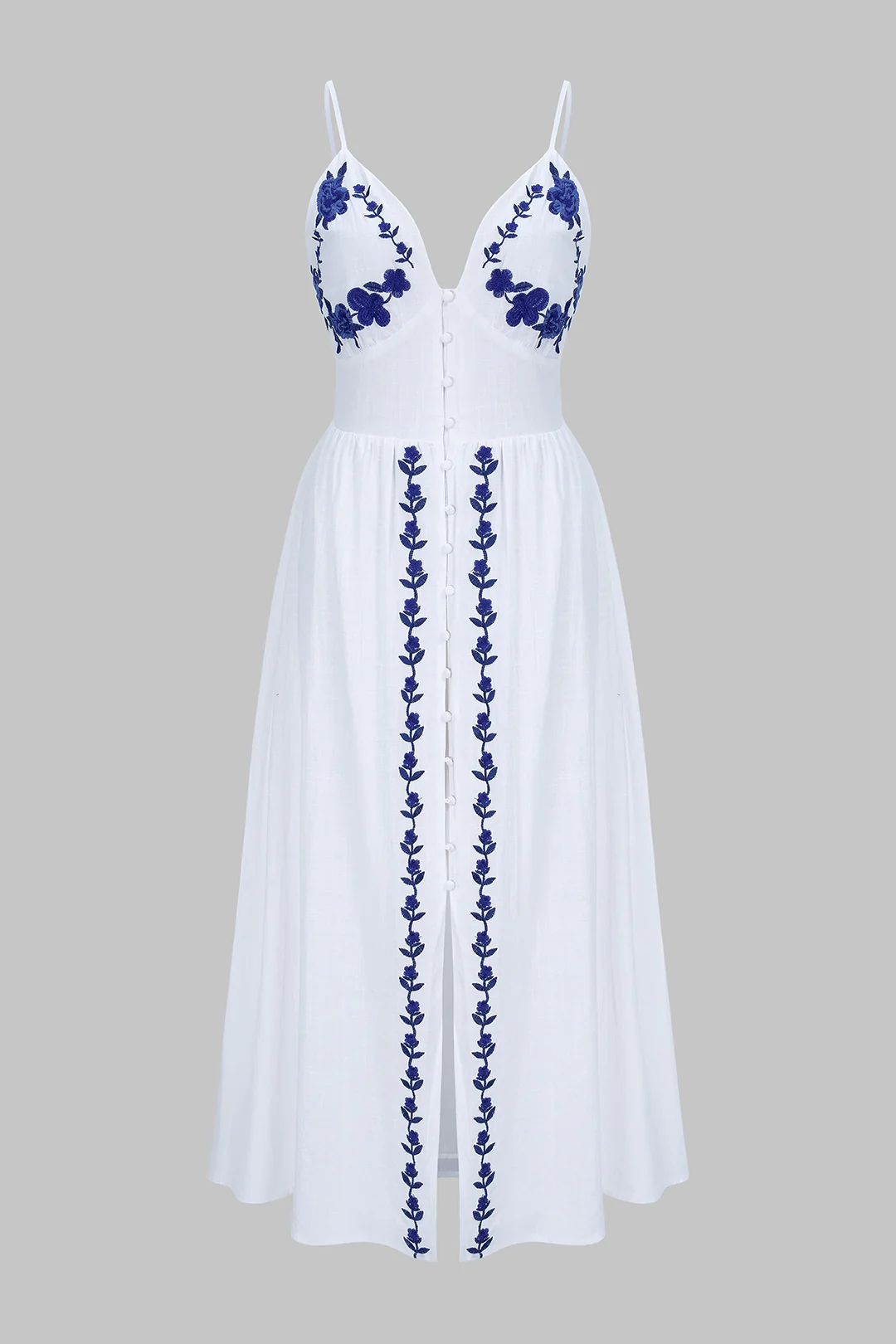 Contrast Embroidery V-Neck Sleeveless Maxi Dress - Weenar