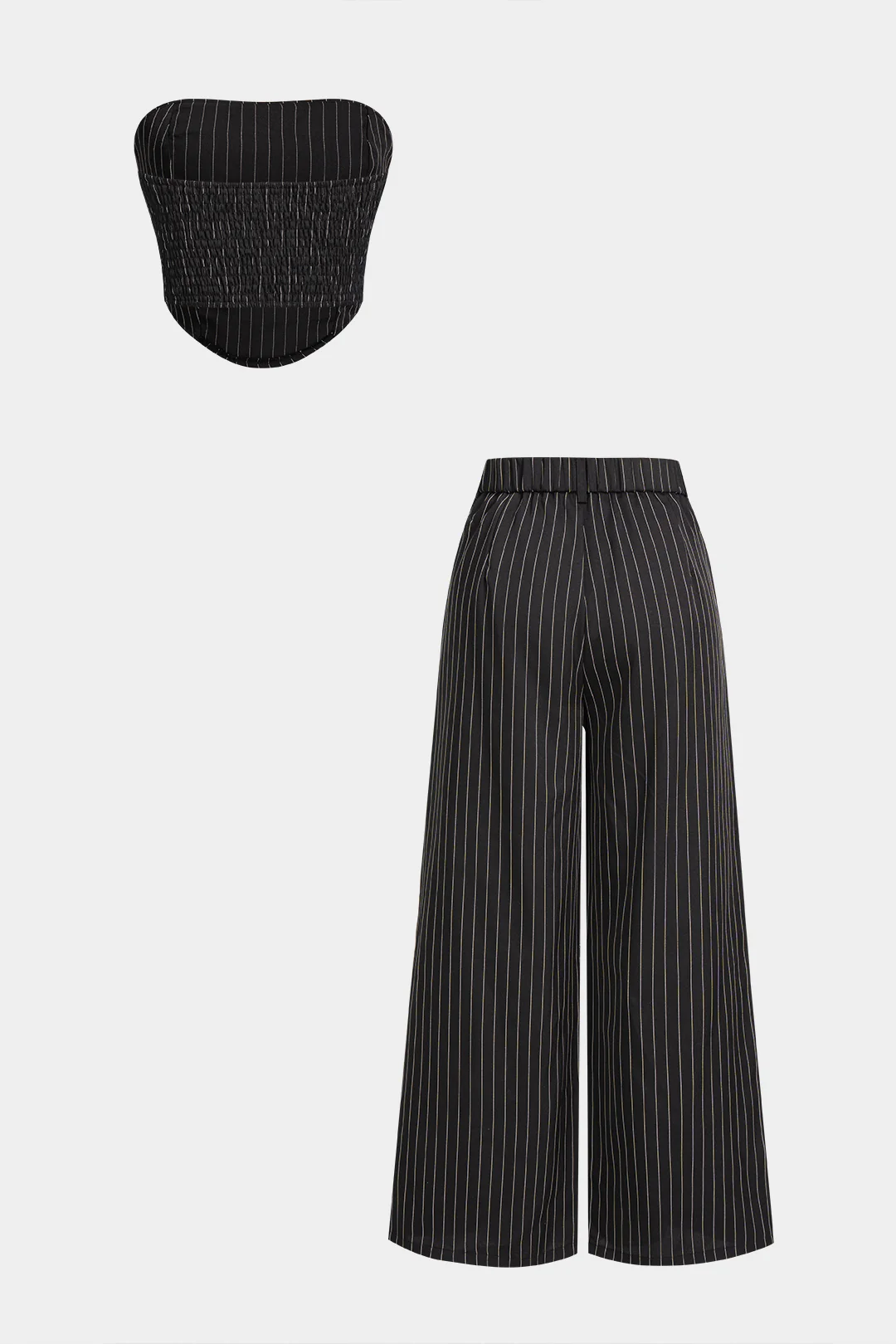 Striped Tube Top And Wide Leg Pants Set - Weenar